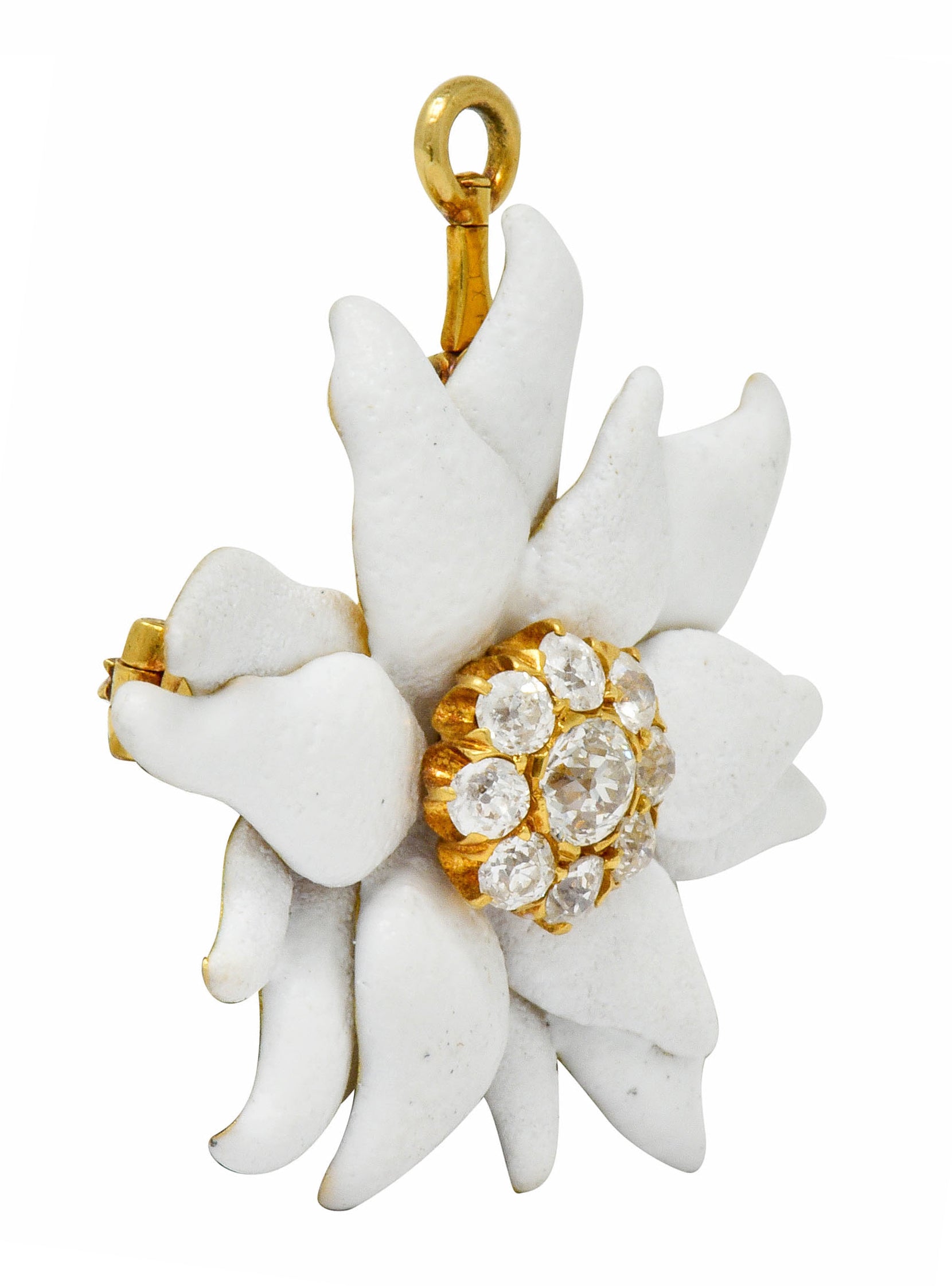 Antique Tiffany & Co. Paulding Farnham 1.30 CTW Diamond Enamel 18 Karat Gold Edelweiss Flower Pendant Brooch - Wilson's Estate Jewelry