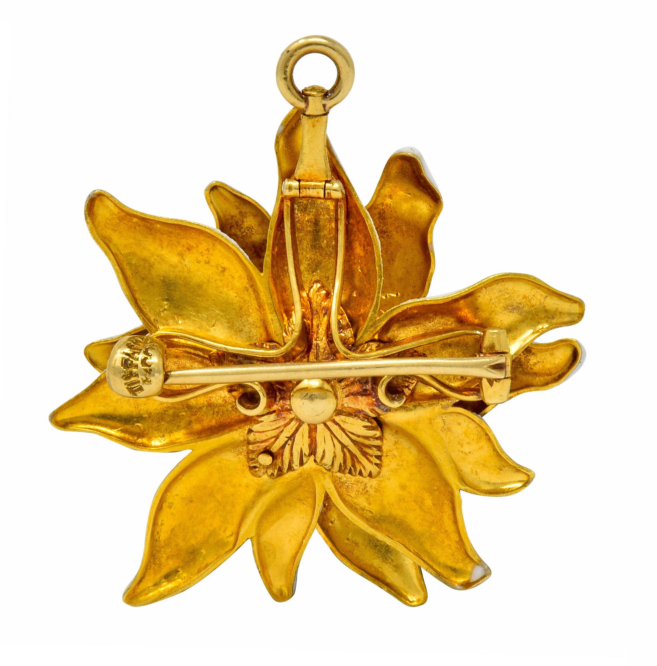 Antique Tiffany & Co. Paulding Farnham 1.30 CTW Diamond Enamel 18 Karat Gold Edelweiss Flower Pendant Brooch - Wilson's Estate Jewelry