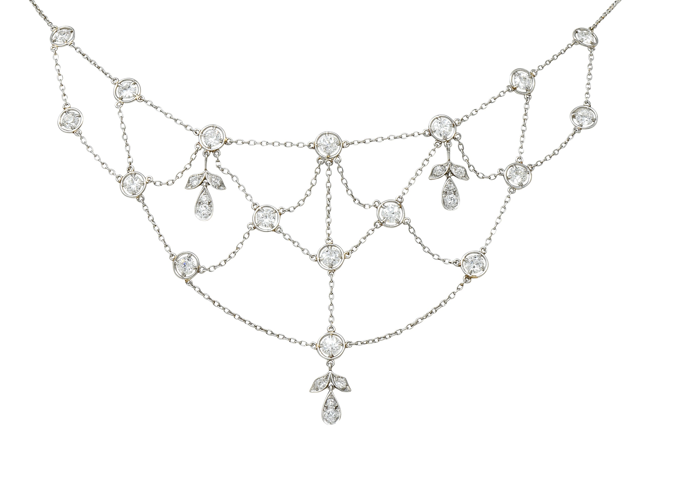 Edwardian Antique Diamond Platinum Swag Station Necklace Wilson's Antique & Estate Jewelry