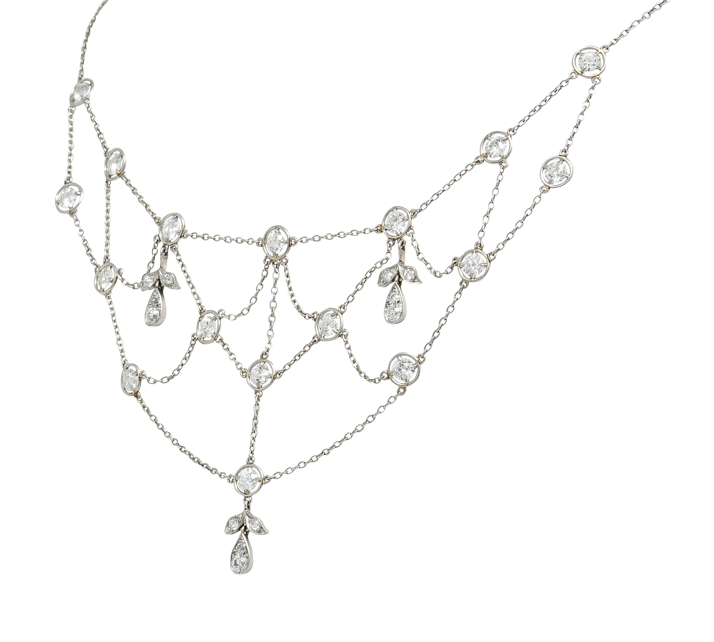 Edwardian Antique Diamond Platinum Swag Station Necklace Wilson's Antique & Estate Jewelry