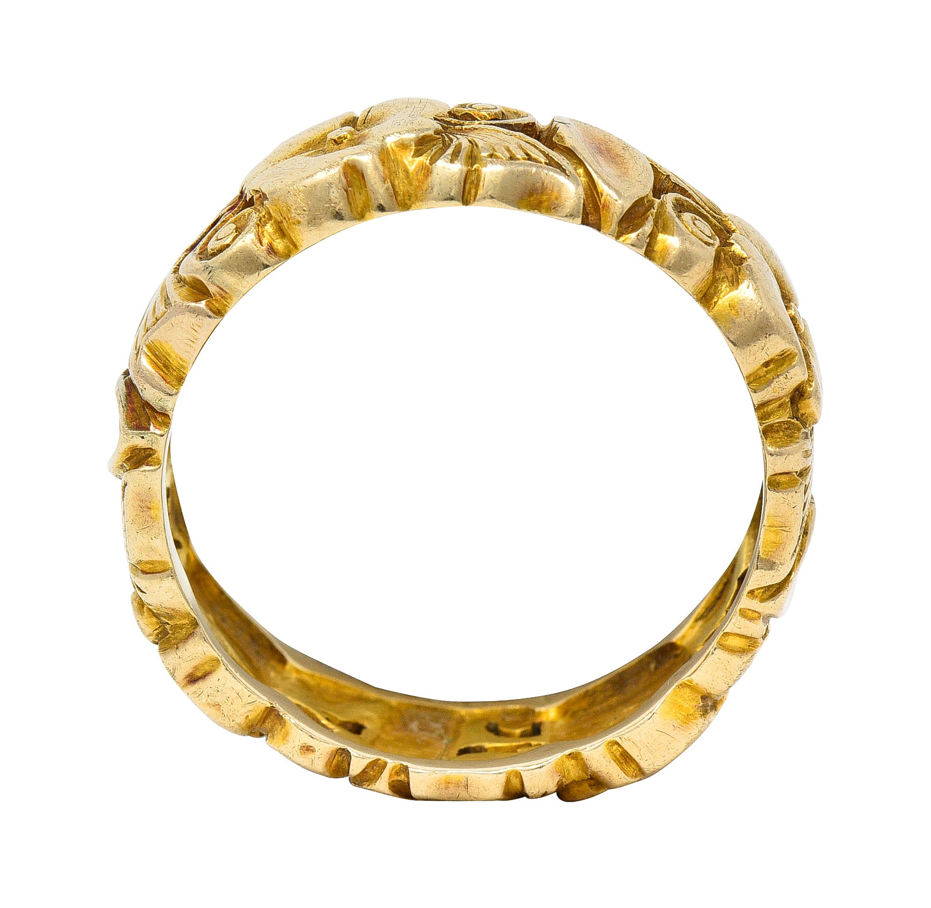 Art Nouveau 14 Karat Yellow Gold Pansy Antique Floral Eternity Band Ring Wilson's Estate Jewelry