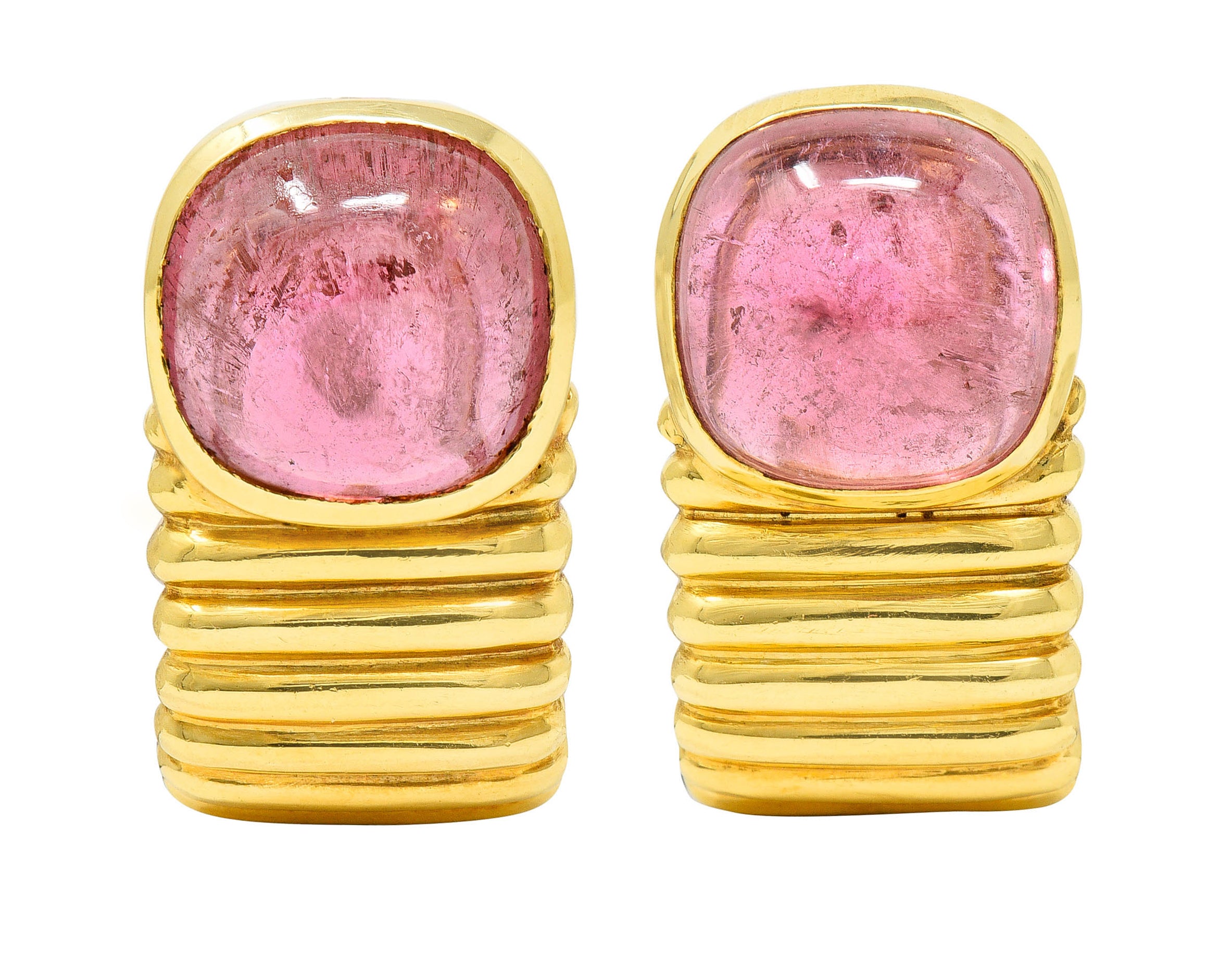 Italian Pink Tourmaline 18 Karat Gold J Hoop EarringsEarrings - Wilson's Estate Jewelry