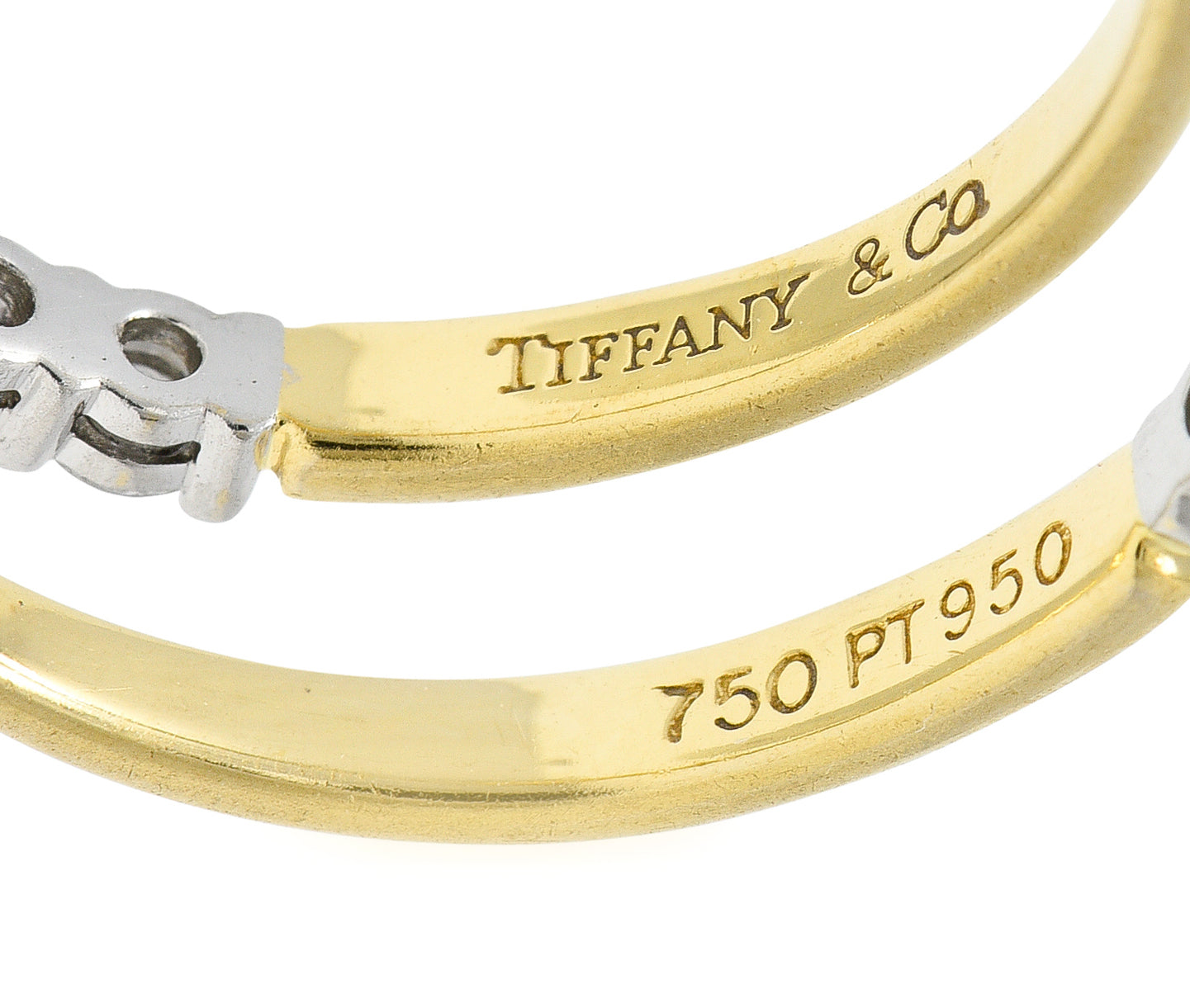 Tiffany & Co. 1990's Diamond Platinum 18 Karat Yellow Gold Vintage Band Ring Wilson's Estate Jewelry