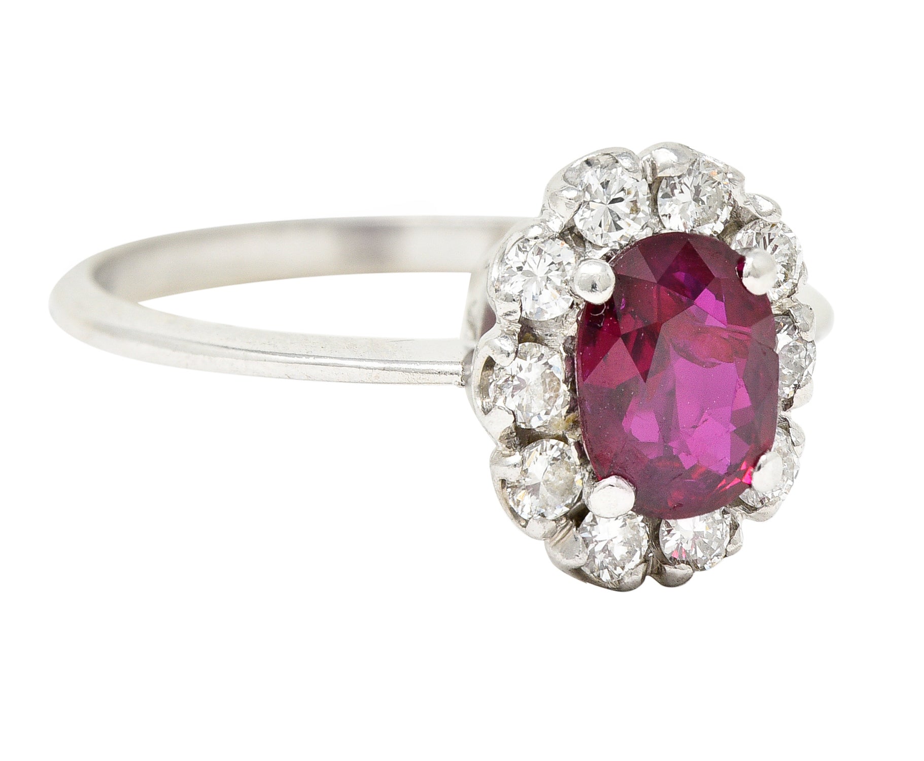 Contemporary 1.08 CTW Diamond 18 Karat White Gold Ruby Cluster Halo Ring Wilson's Estate Jewelry