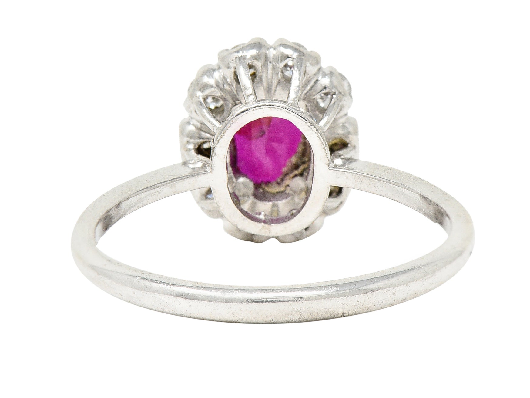 Contemporary 1.08 CTW Diamond 18 Karat White Gold Ruby Cluster Halo Ring Wilson's Estate Jewelry