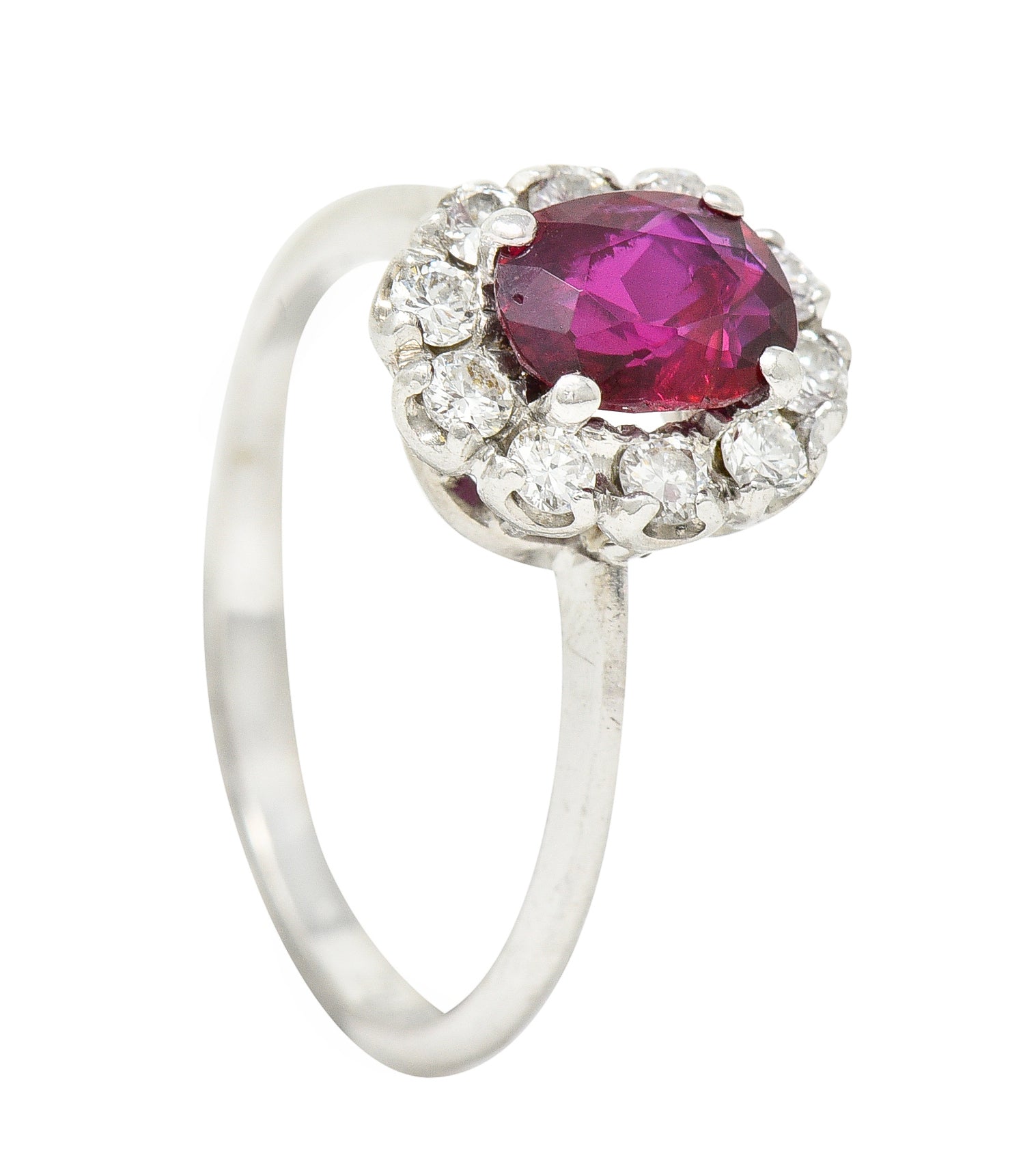 Contemporary 1.08 CTW Diamond 18 Karat White Gold Ruby Cluster Halo Ring Wilson's Estate Jewelry