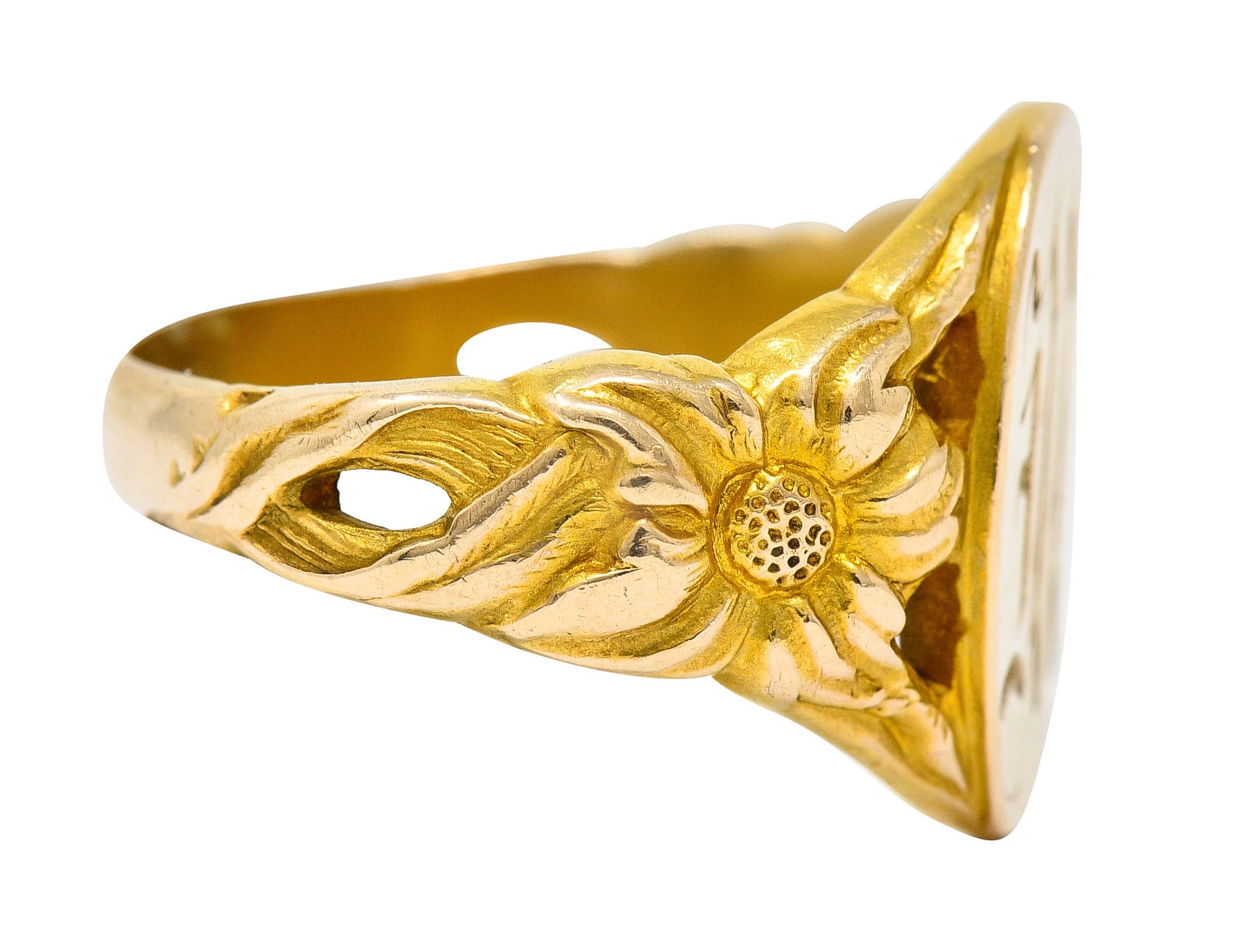 Art Nouveau 14 Karat Gold Floral Monogram Unisex Signet RingRing - Wilson's Estate Jewelry