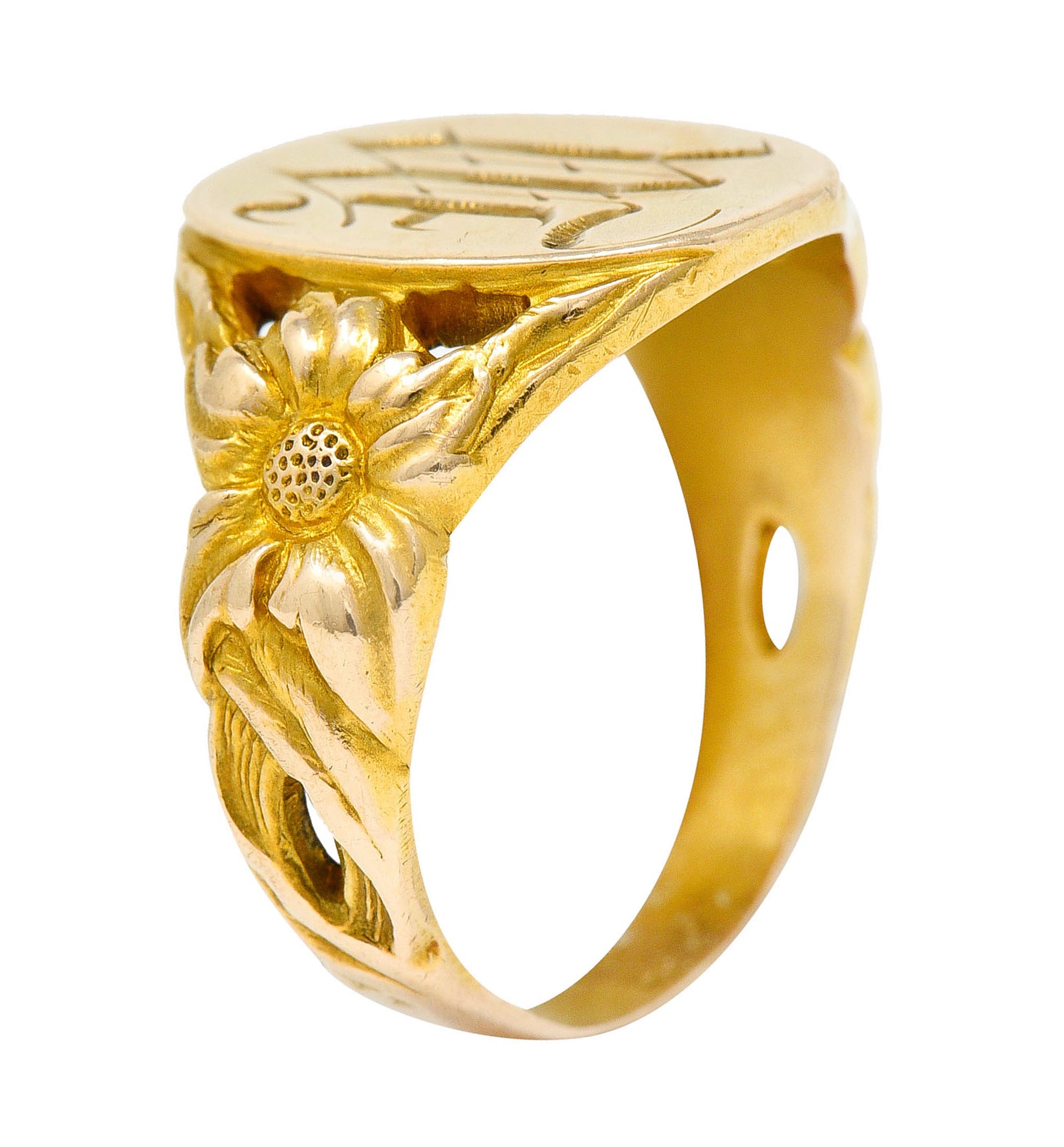 Art Nouveau 14 Karat Gold Floral Monogram Unisex Signet RingRing - Wilson's Estate Jewelry