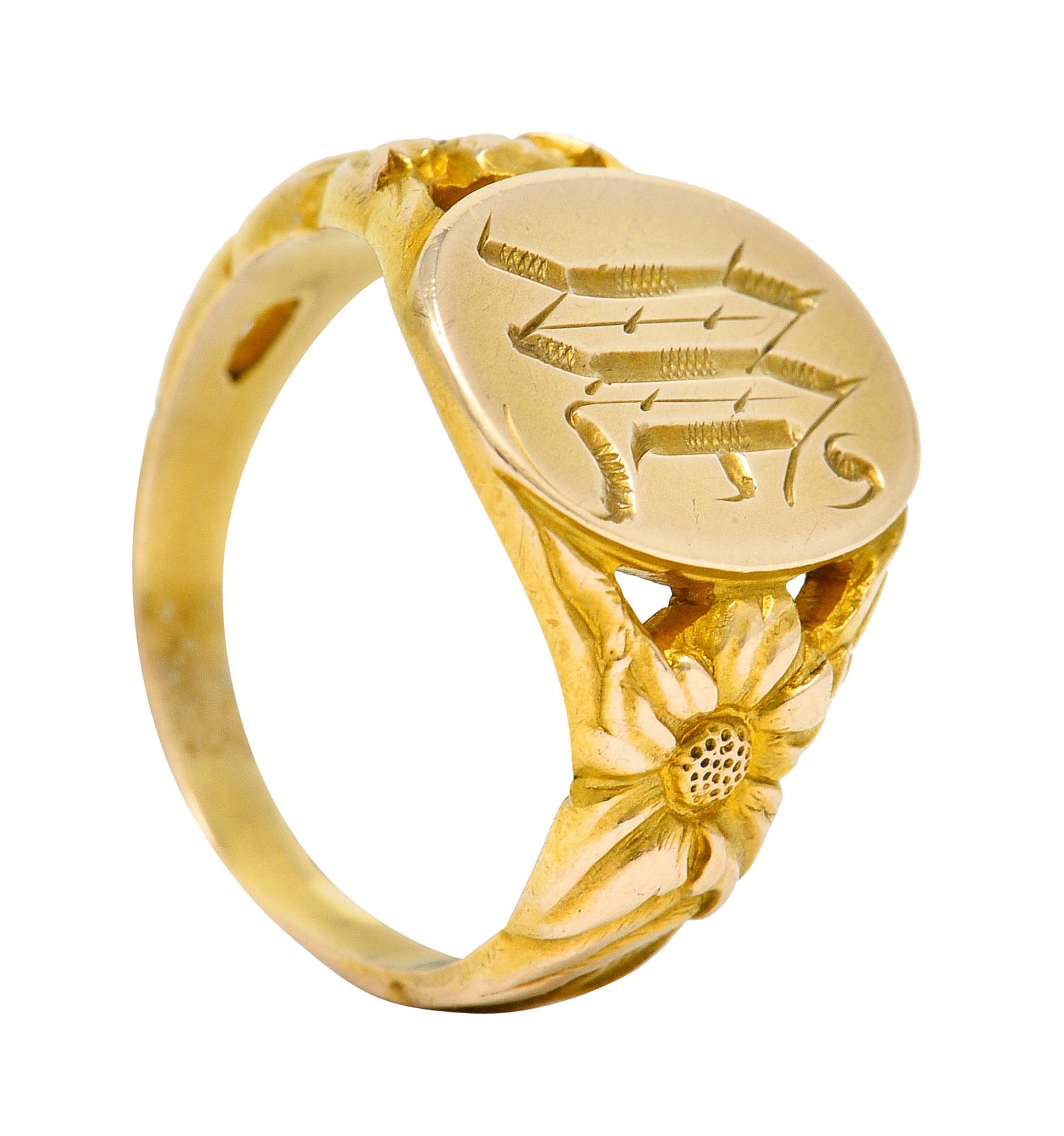 Art Nouveau 14 Karat Gold Floral Monogram Unisex Signet RingRing - Wilson's Estate Jewelry