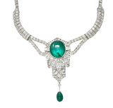 Substantial Art Deco Emerald Diamond Platinum Vintage Station Drop Necklace