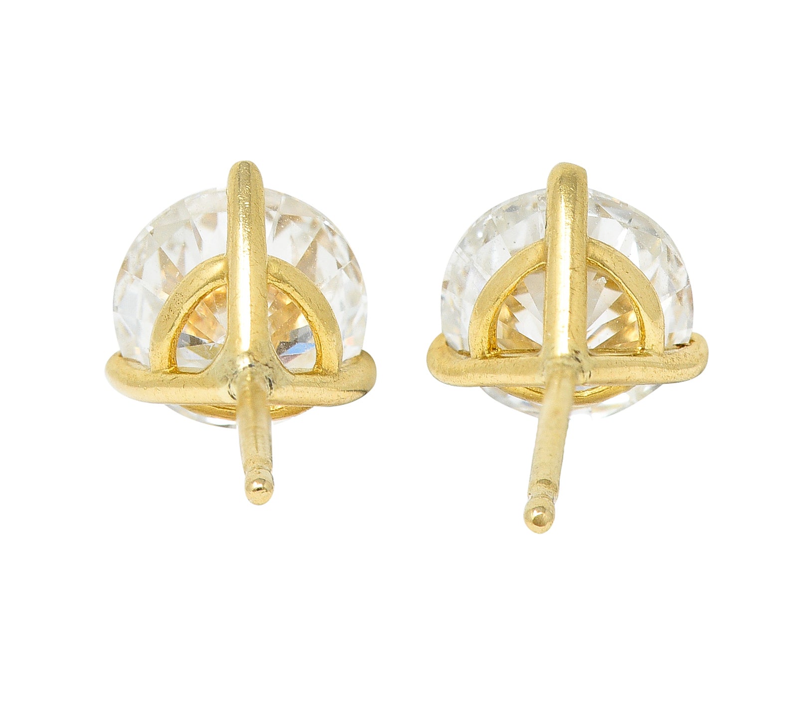 Vintage 1.92 CTW Round Brilliant Diamond 18 Karat Yellow Gold Unisex Stud Earrings Wilson's Antique & Estate Jewelry