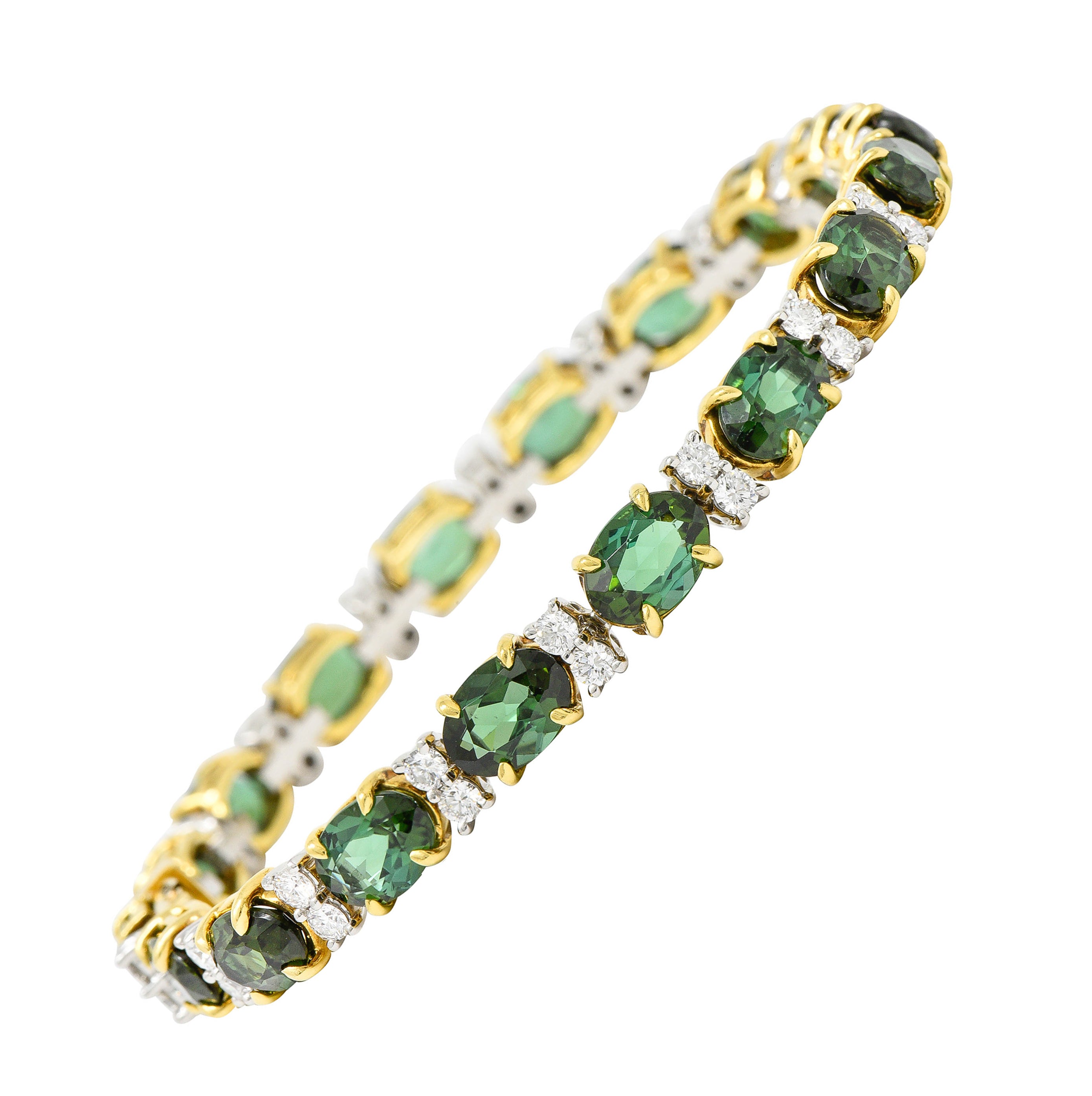 1980's Tiffany & Co. Diamond Tourmaline Platinum 18 Karat Gold Tennis Braceletbracelet - Wilson's Estate Jewelry