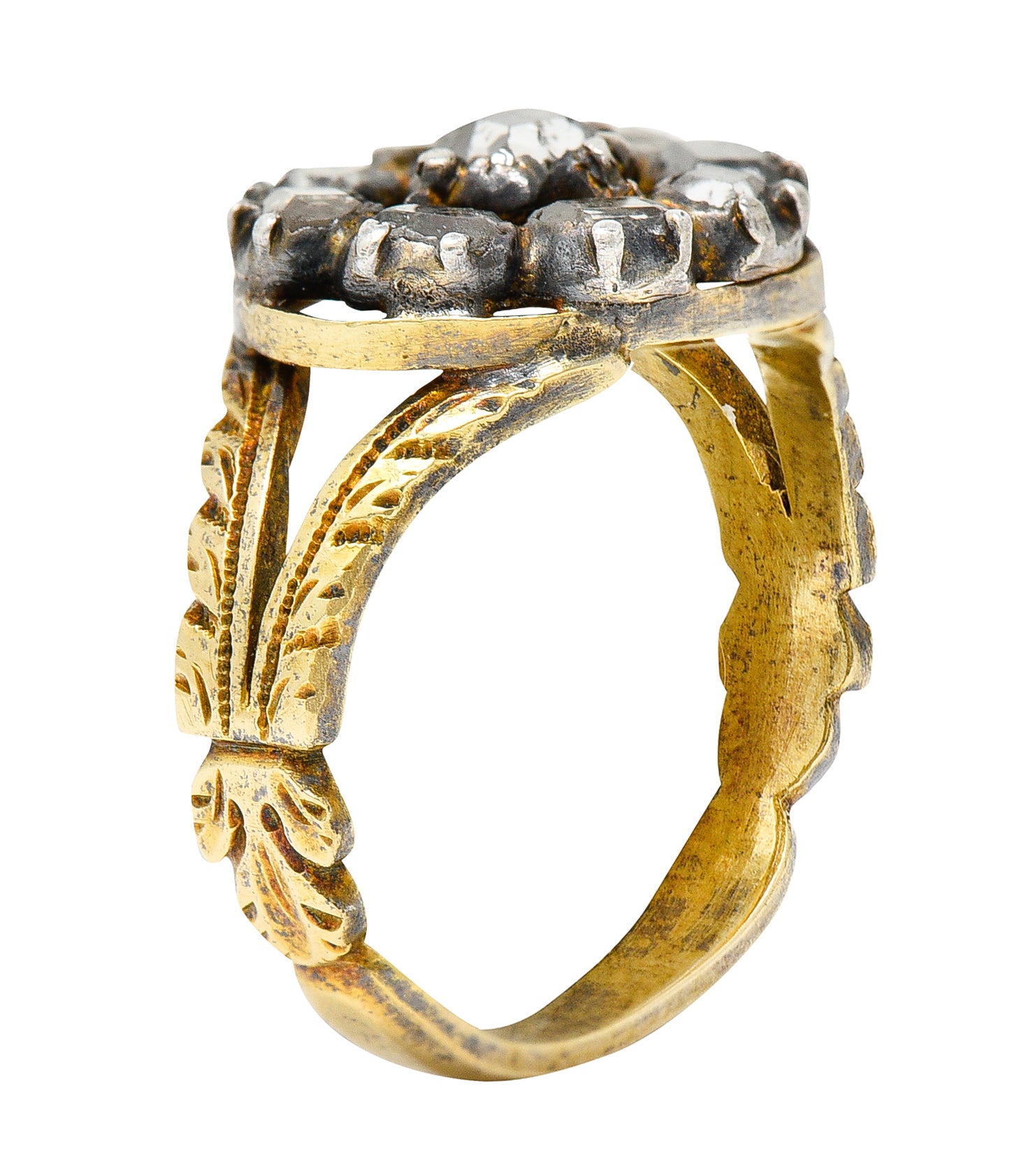 Georgian Table Cut Diamond Silver-Topped 14 Karat Gold Cluster Ring Wilson's Antique & Estate Jewelry