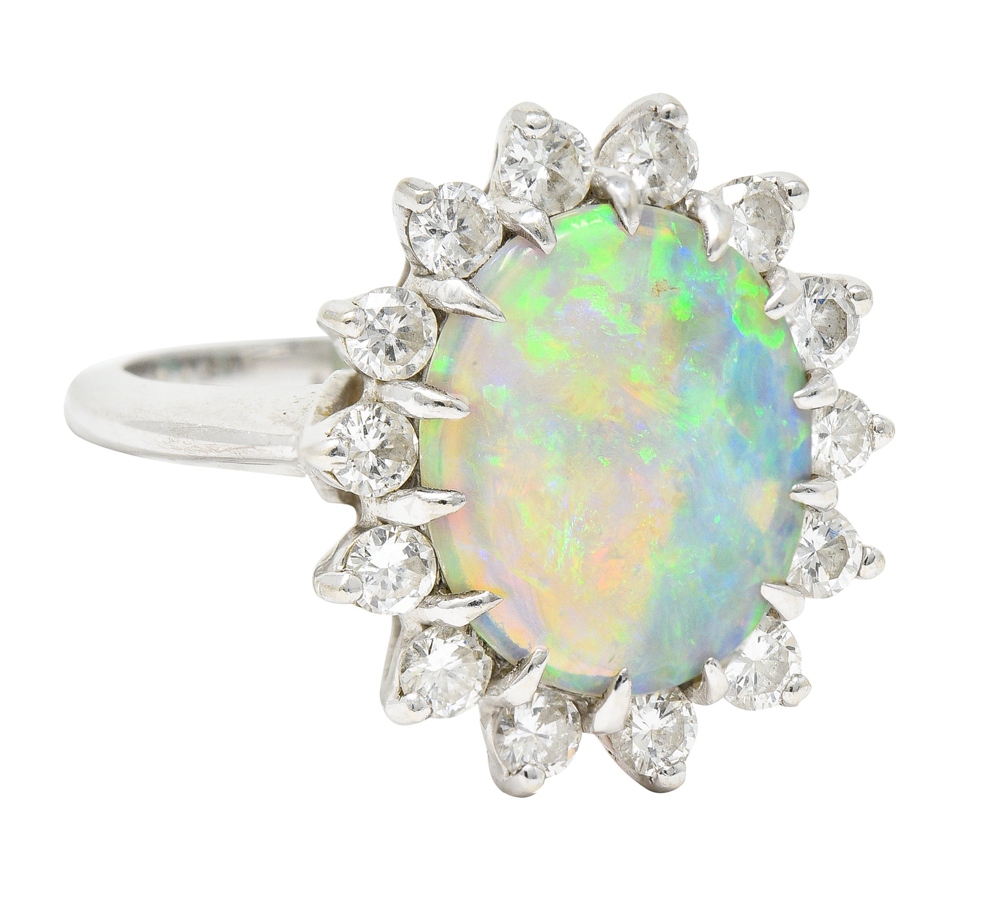 Contemporary 1.40 CTW Diamond Opal 14 Karat White Gold Halo Cluster Ring Wilson's Estate Jewelry