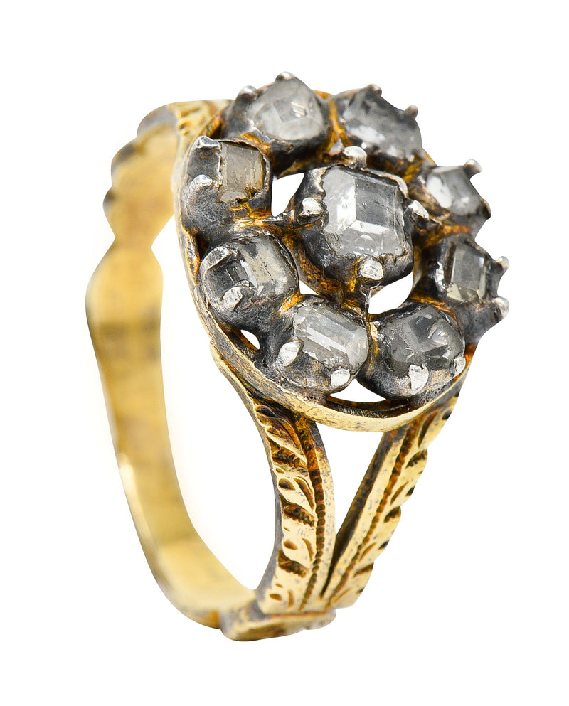 Georgian Table Cut Diamond Silver-Topped 14 Karat Gold Cluster Ring Wilson's Antique & Estate Jewelry