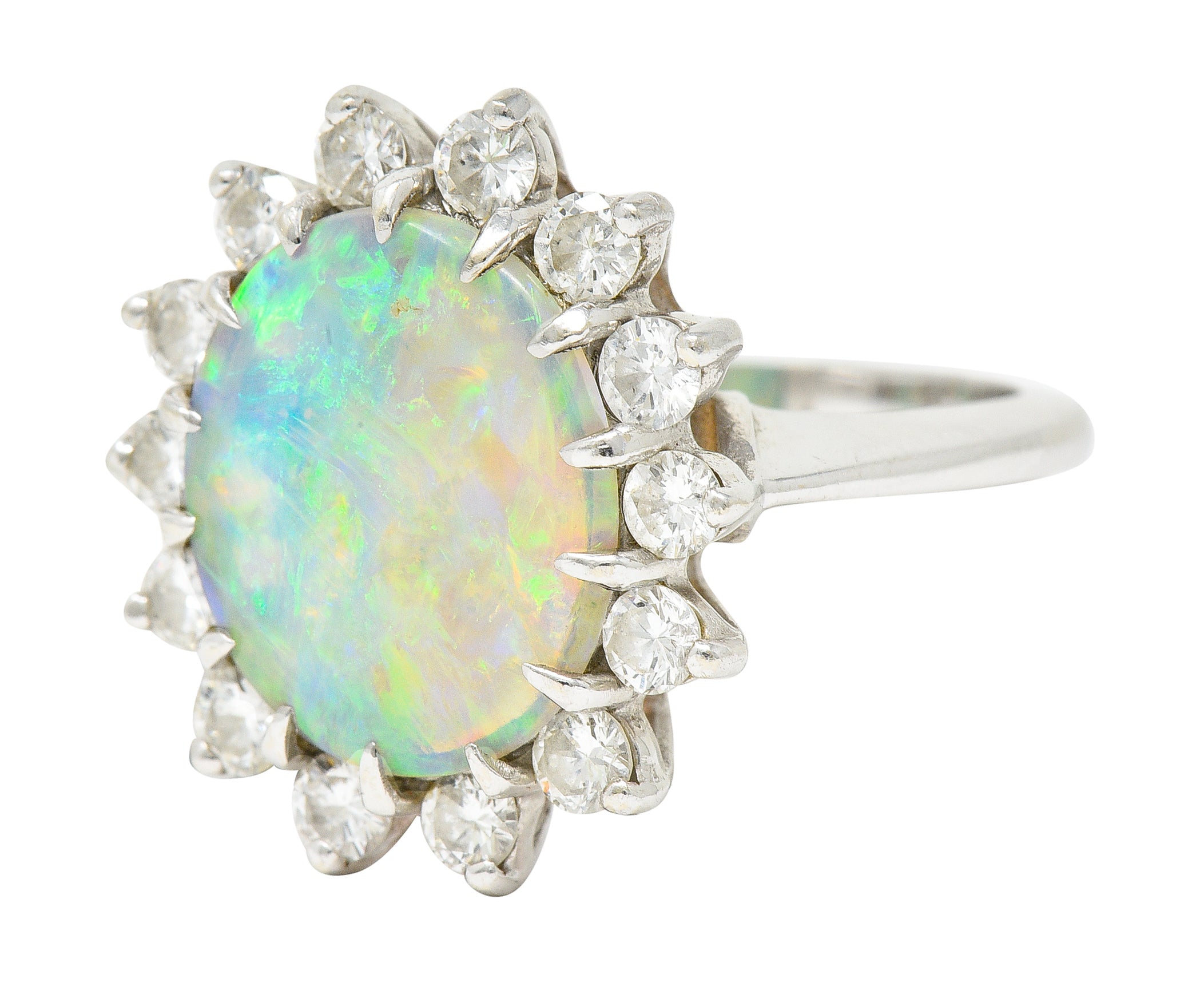 Contemporary 1.40 CTW Diamond Opal 14 Karat White Gold Halo Cluster Ring Wilson's Estate Jewelry