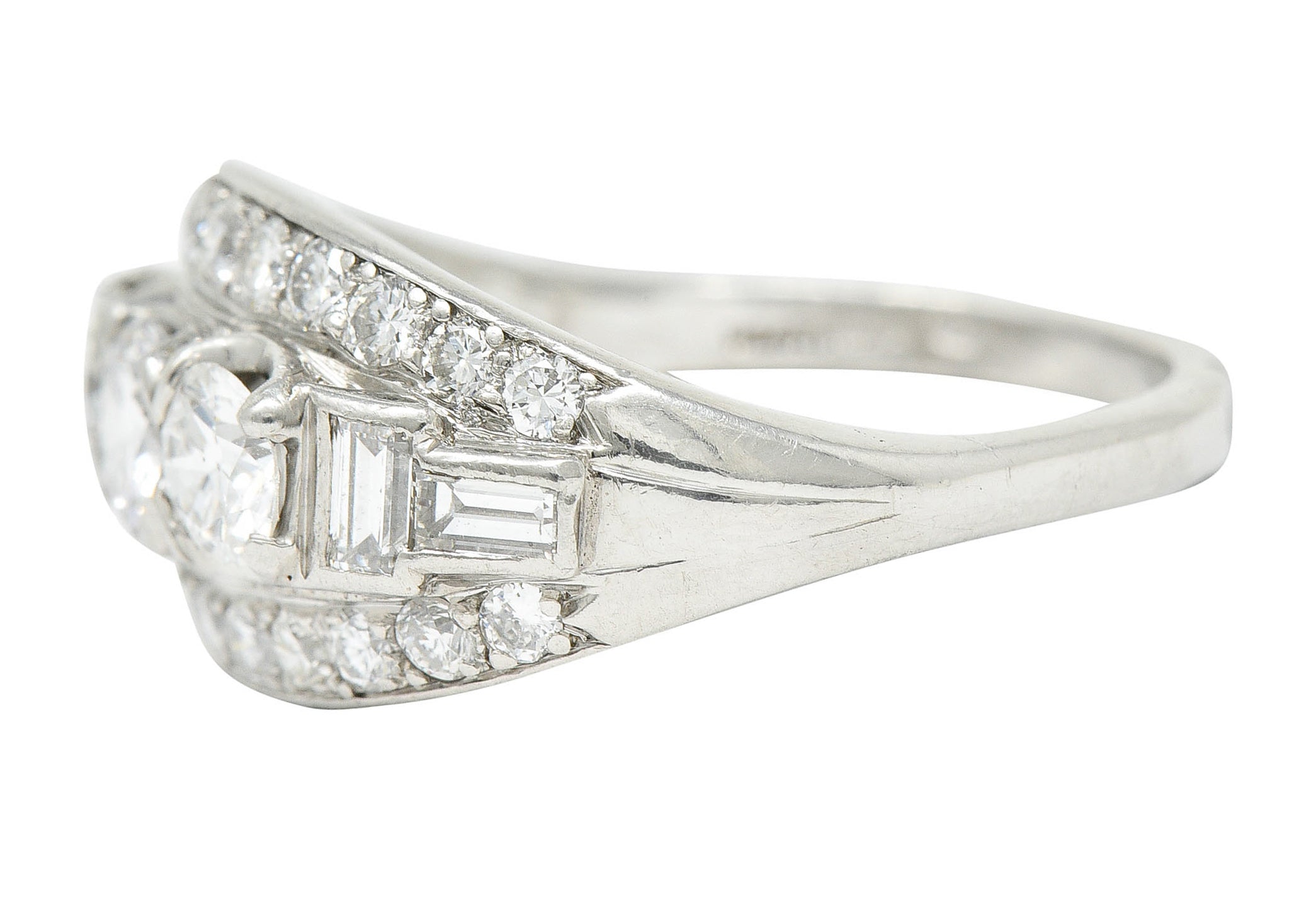 1950's Mid-Century 1.65 CTW Diamond Platinum Bombe Band RingRing - Wilson's Estate Jewelry