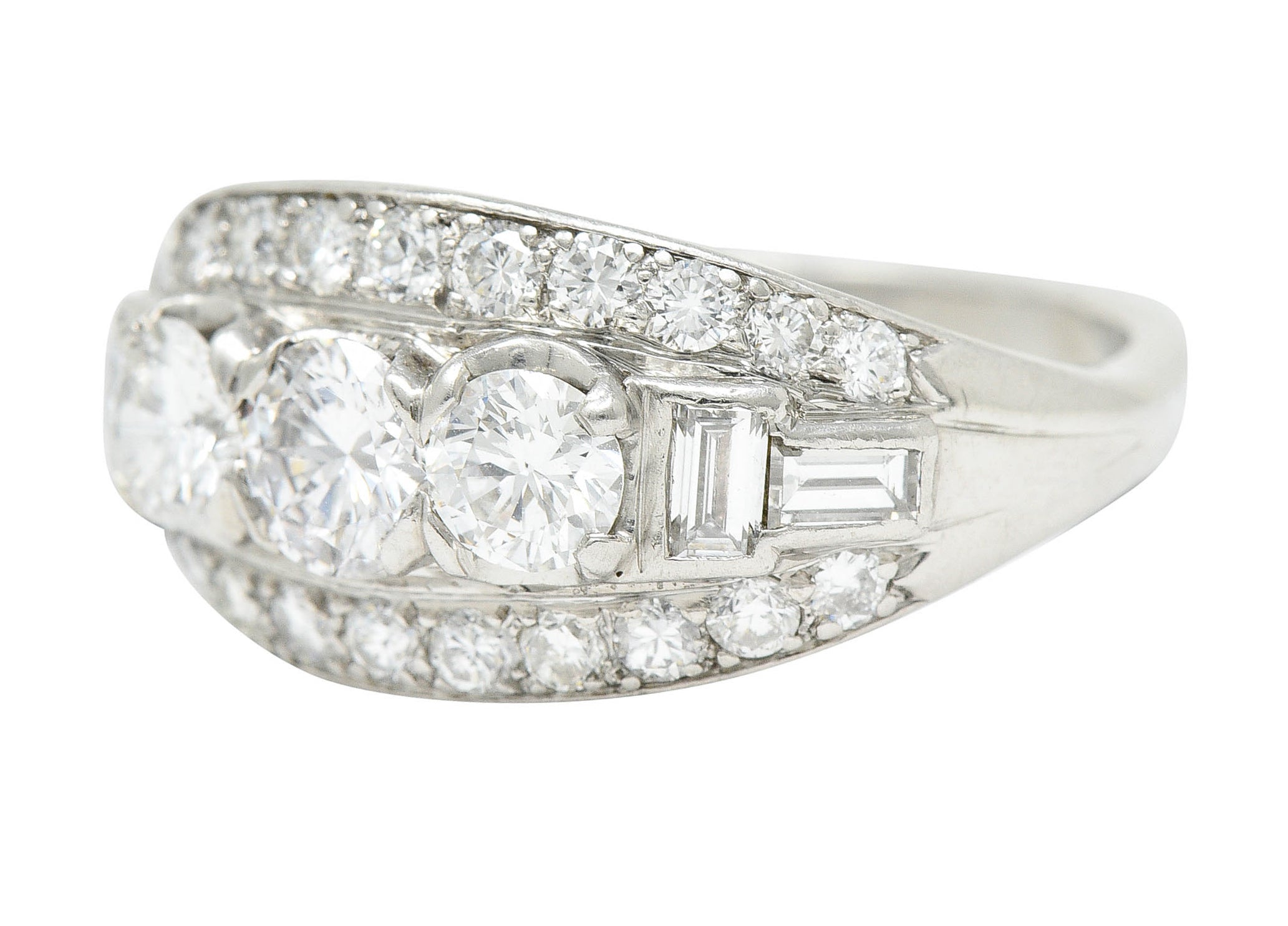 1950's Mid-Century 1.65 CTW Diamond Platinum Bombe Band RingRing - Wilson's Estate Jewelry