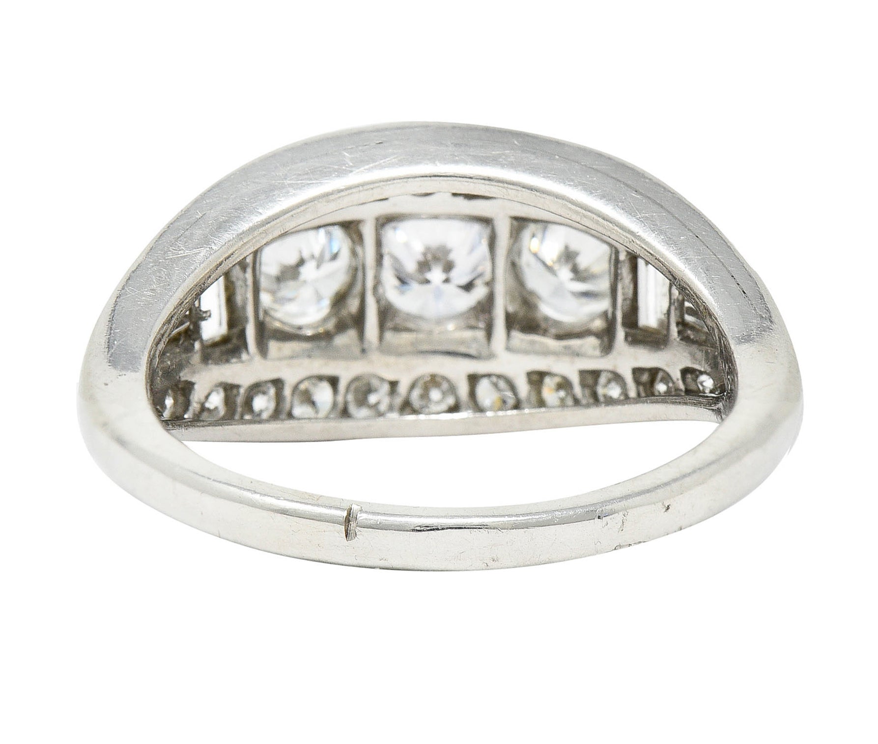 1950's Mid-Century 1.65 CTW Diamond Platinum Bombe Band RingRing - Wilson's Estate Jewelry