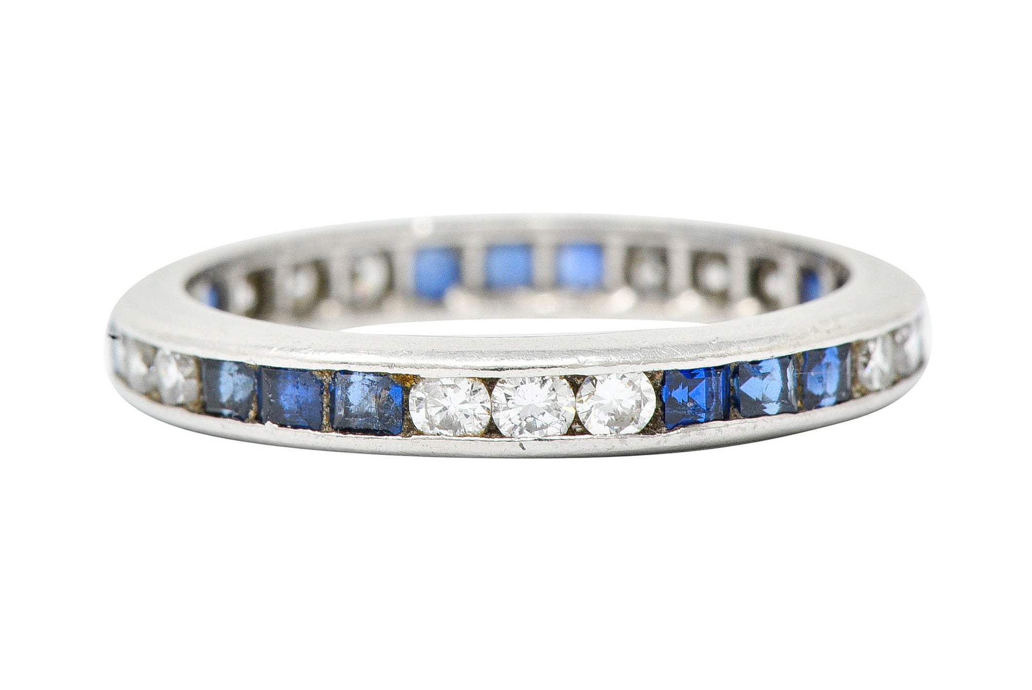 Vintage 1.00 CTW Sapphire Diamond Platinum Eternity Band RingRing - Wilson's Estate Jewelry