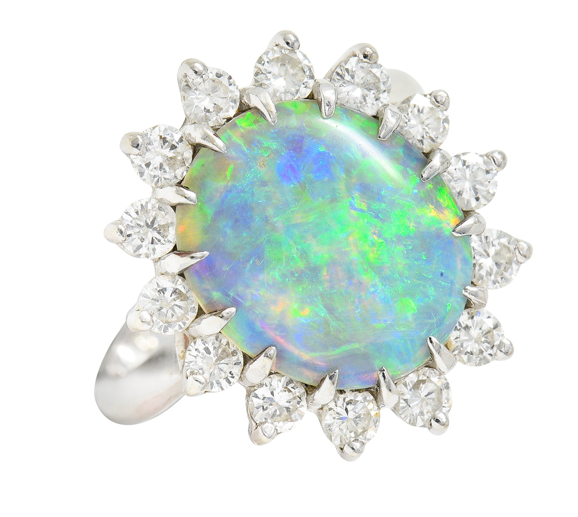 Contemporary 1.40 CTW Diamond Opal 14 Karat White Gold Halo Cluster Ring Wilson's Estate Jewelry