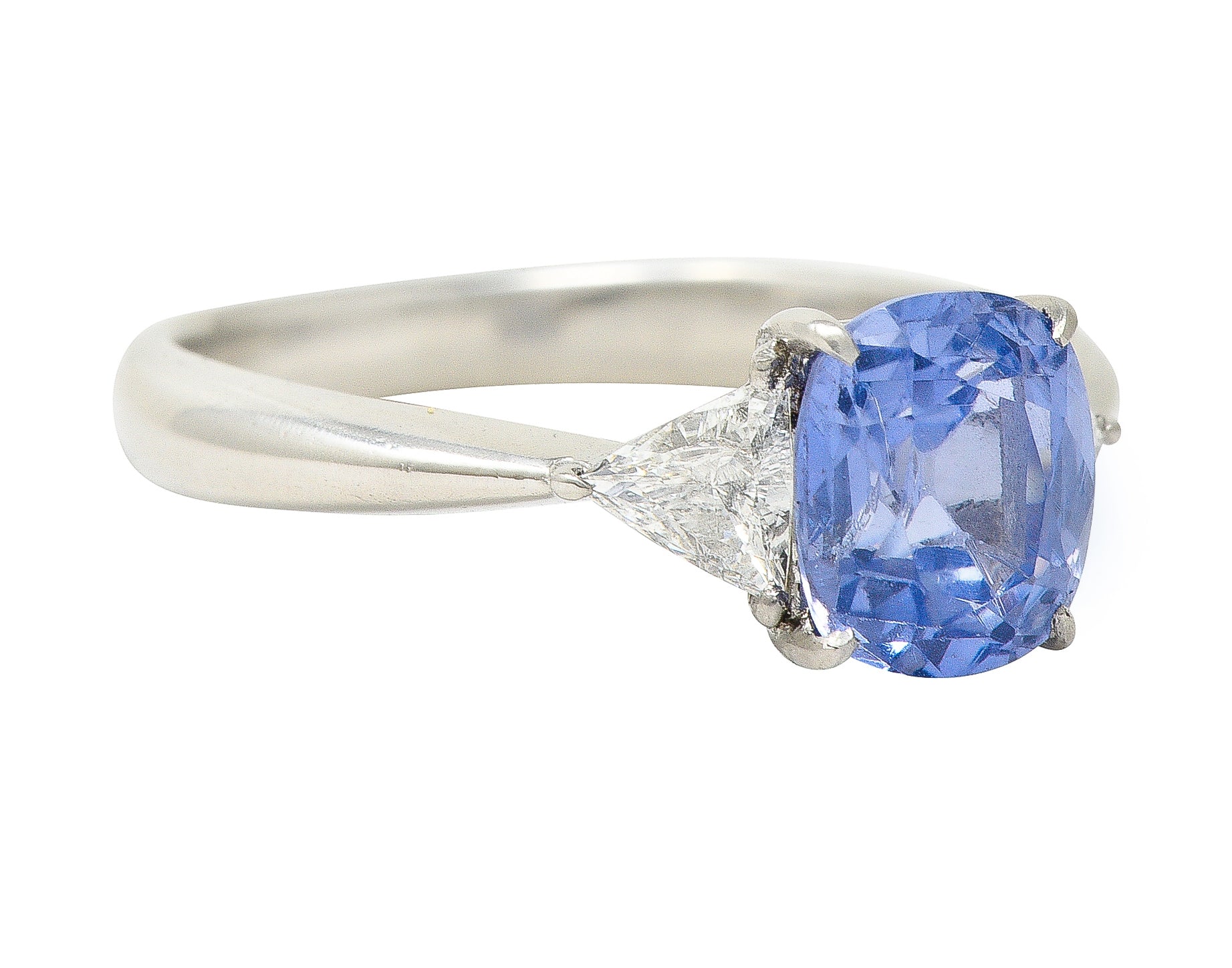 Mid-Century 2.07 CTW No Heat Ceylon Sapphire Diamond Three Stone Ring GIA