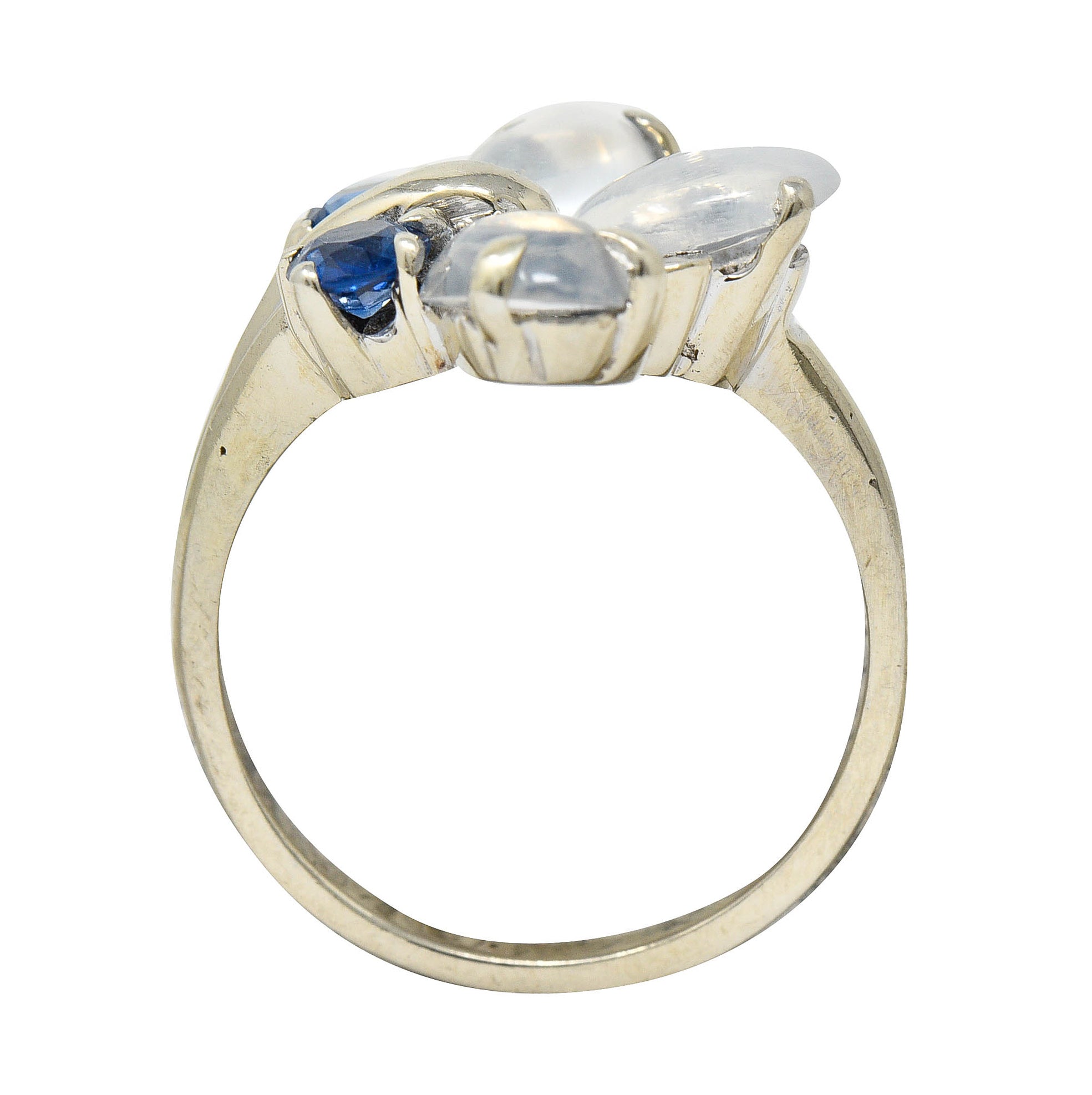 1940's Retro Sapphire Moonstone 14 Karat White Gold Floral Cluster RingRing - Wilson's Estate Jewelry