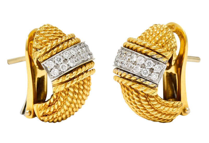 Roberto Coin Italian Pave Diamond 18 Karat Two-Tone Gold Roman Barocco Earrings Wilson's Antique & Estate Jewelry