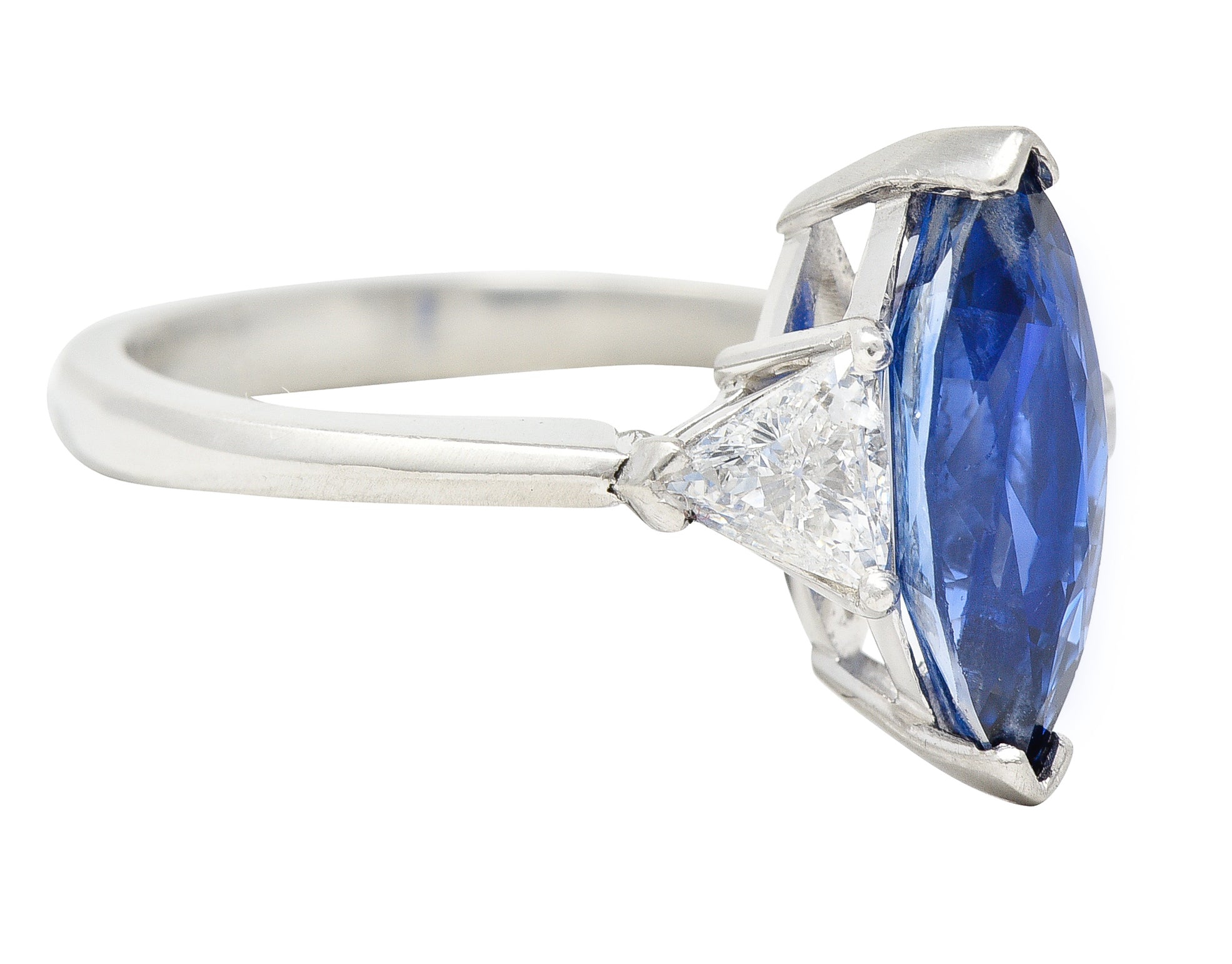 Contemporary 2.44 CTW Marquise Cut Sapphire Trillion Cut Diamond Platinum Three Stone Ring Wilson's Estate Jewelry