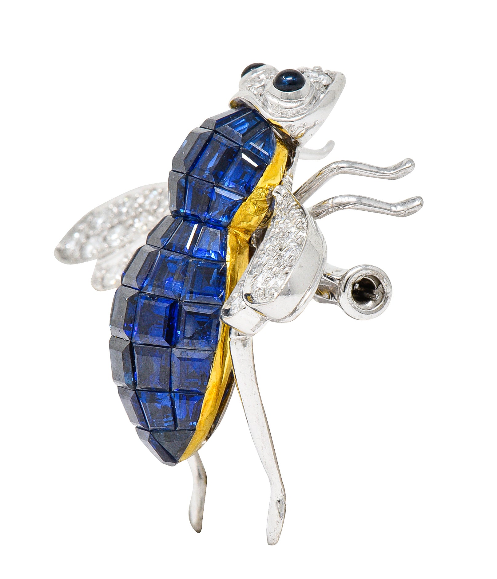 Sabbadini 5.45 CTW Pave Diamond Sapphire 18 Karat Two-Tone Gold Mystery Set Bee Brooch Wilson's Antique & Estate Jewelry