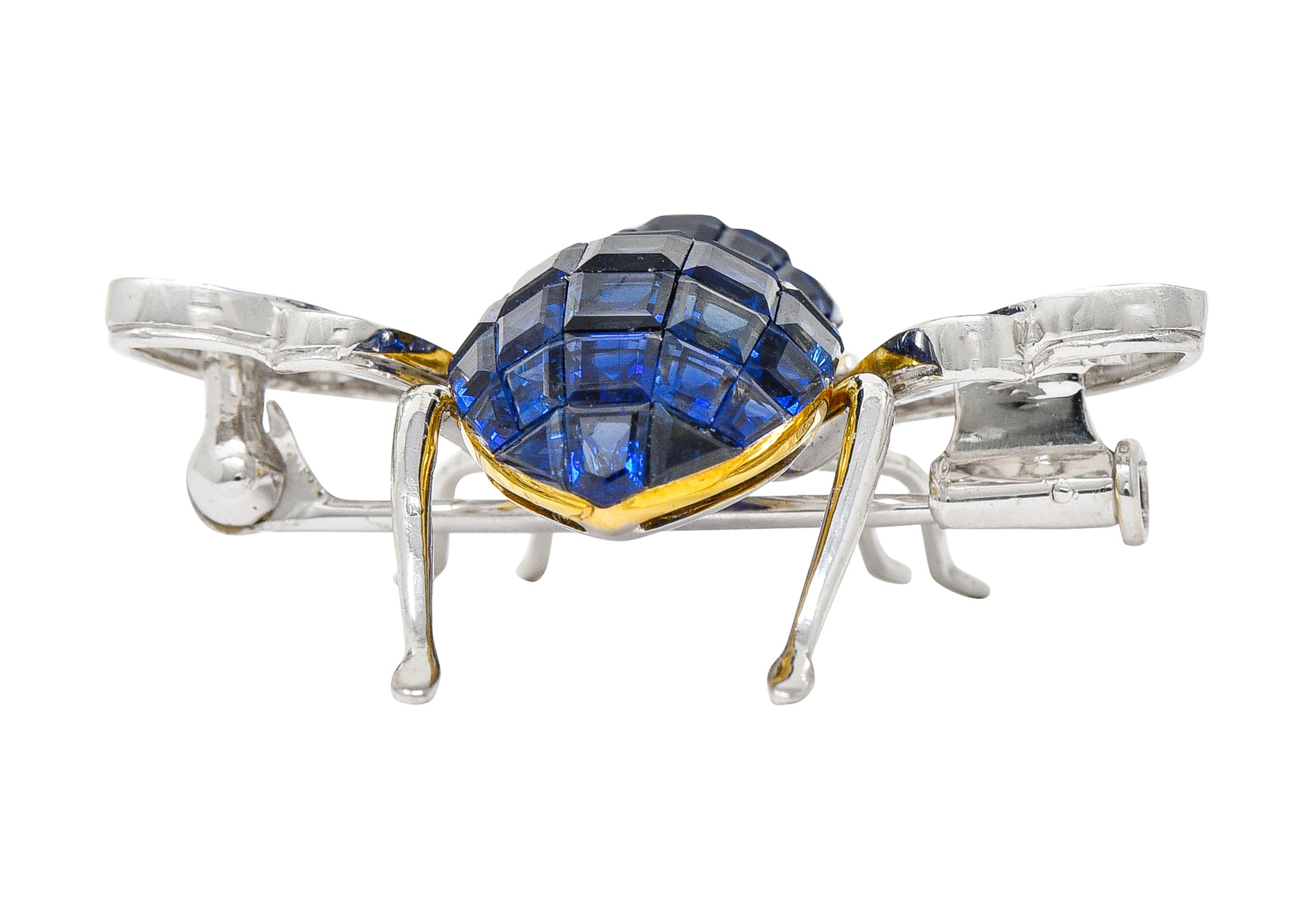 Sabbadini 5.45 CTW Pave Diamond Sapphire 18 Karat Two-Tone Gold Mystery Set Bee Brooch Wilson's Antique & Estate Jewelry