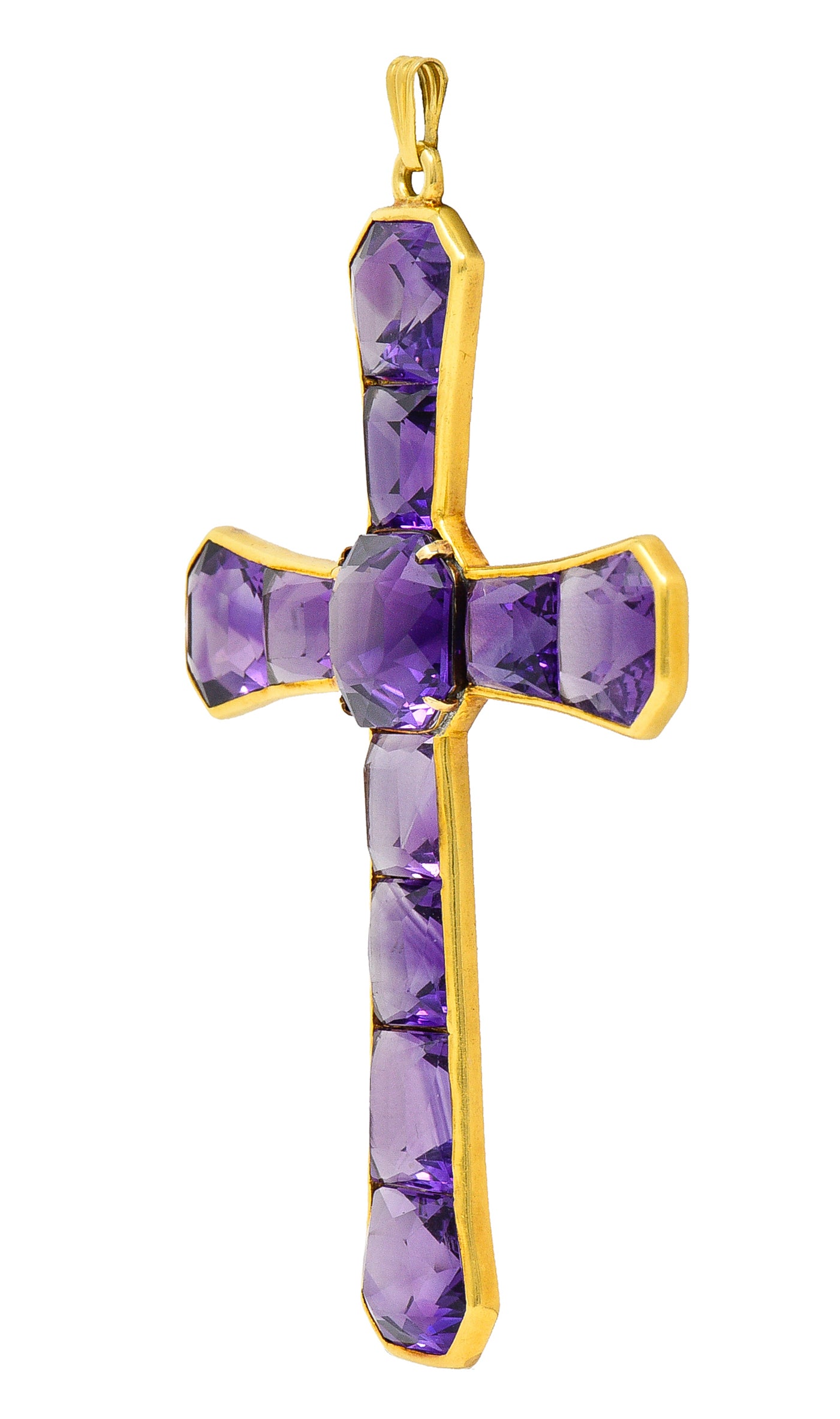 Substantial Victorian Tiffany & Co. Amethyst 18 Karat yellow Gold Unisex Cross Pendant Wilson's Antique & Estate Jewelry