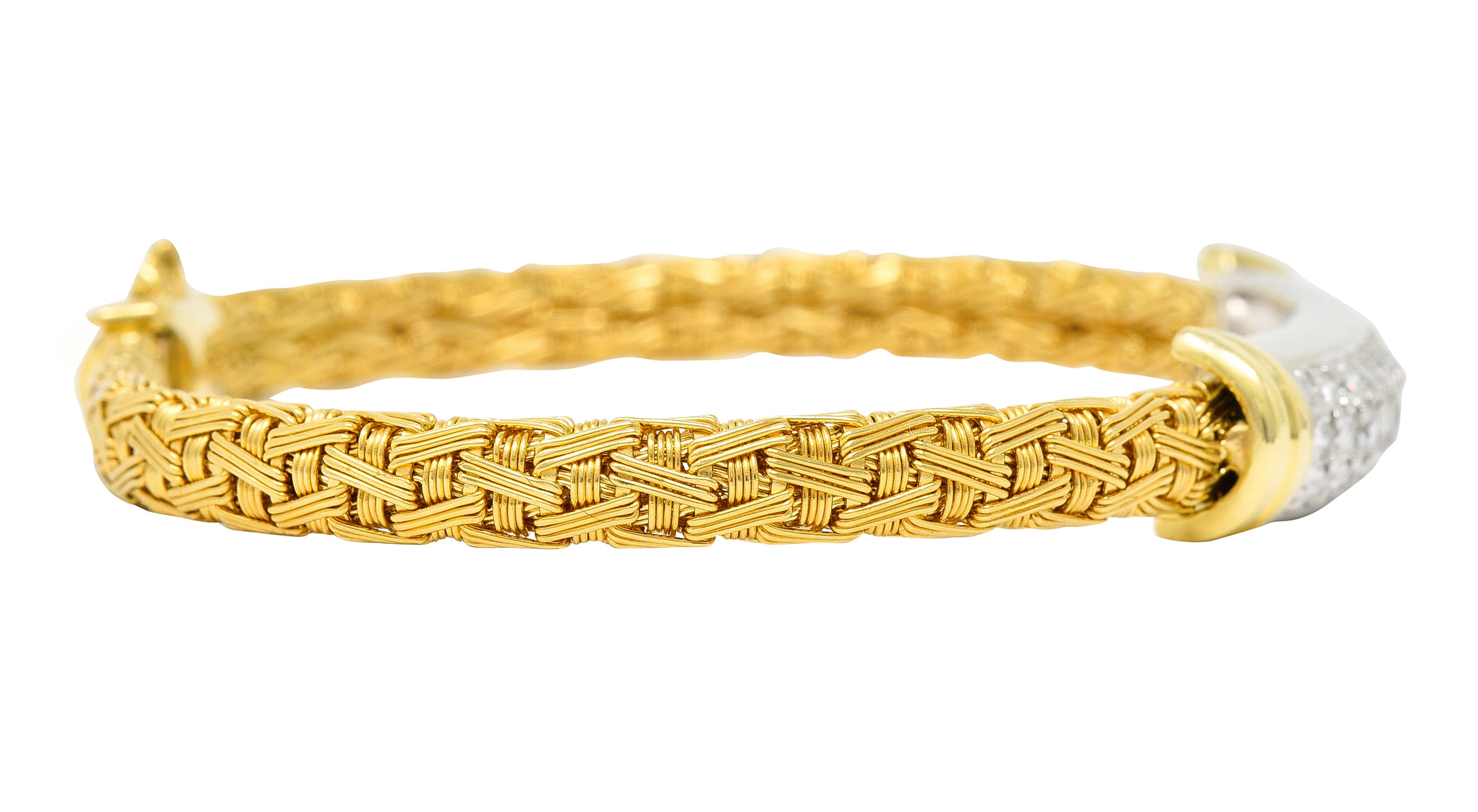 Roberto Coin Italian 1.50 CTW Pave Diamond 18 Karat Two-Tone Gold Woven Silk Bracelet Wilson's Antique & Estate Jewelry