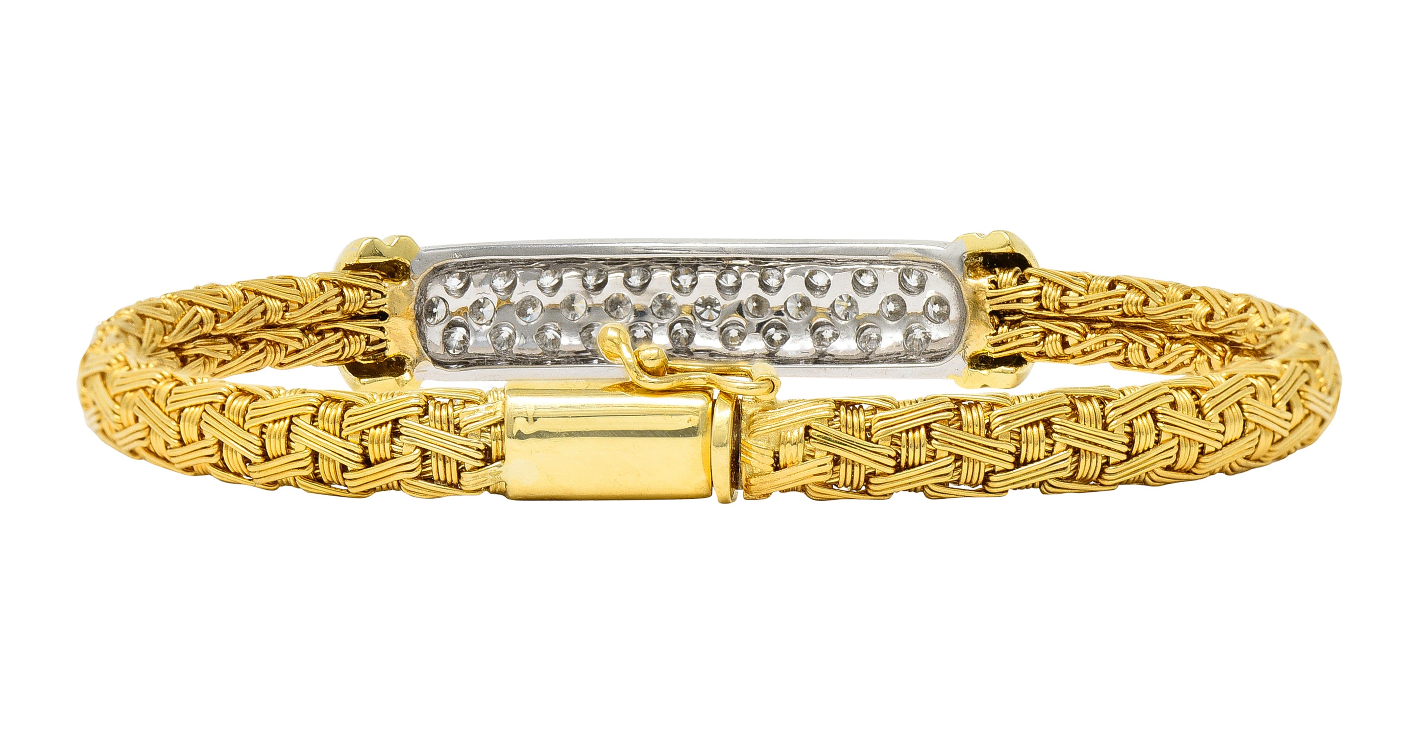 Roberto Coin Italian 1.50 CTW Pave Diamond 18 Karat Two-Tone Gold Woven Silk Bracelet Wilson's Antique & Estate Jewelry