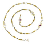 Art Deco Ruby Diamond Pearl Platinum 18 Karat Gold Link NecklaceNecklace - Wilson's Estate Jewelry