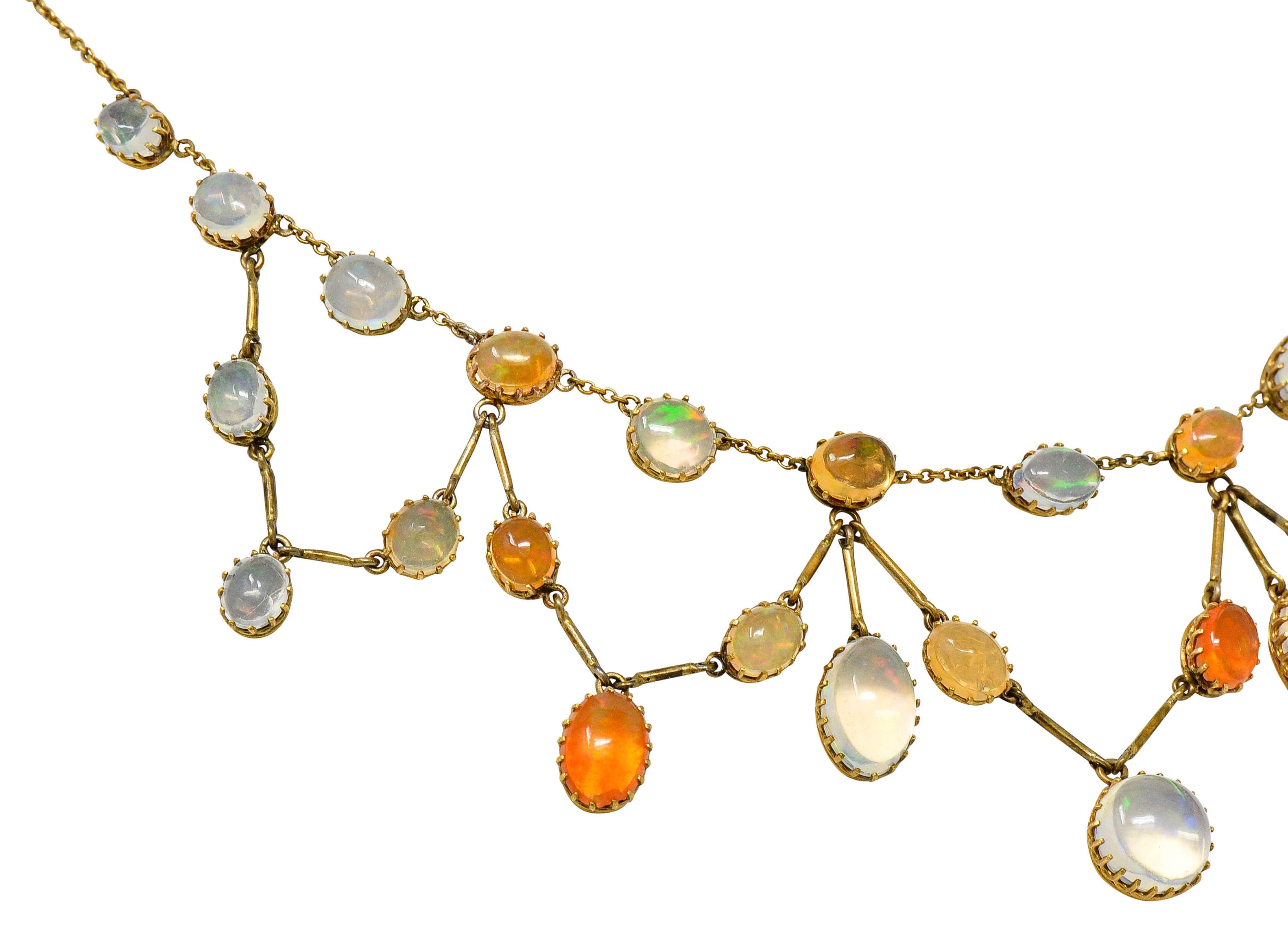 Art Nouveau Jelly Opal & Fire Opal 14 Karat Gold Swag NecklaceNecklace - Wilson's Estate Jewelry