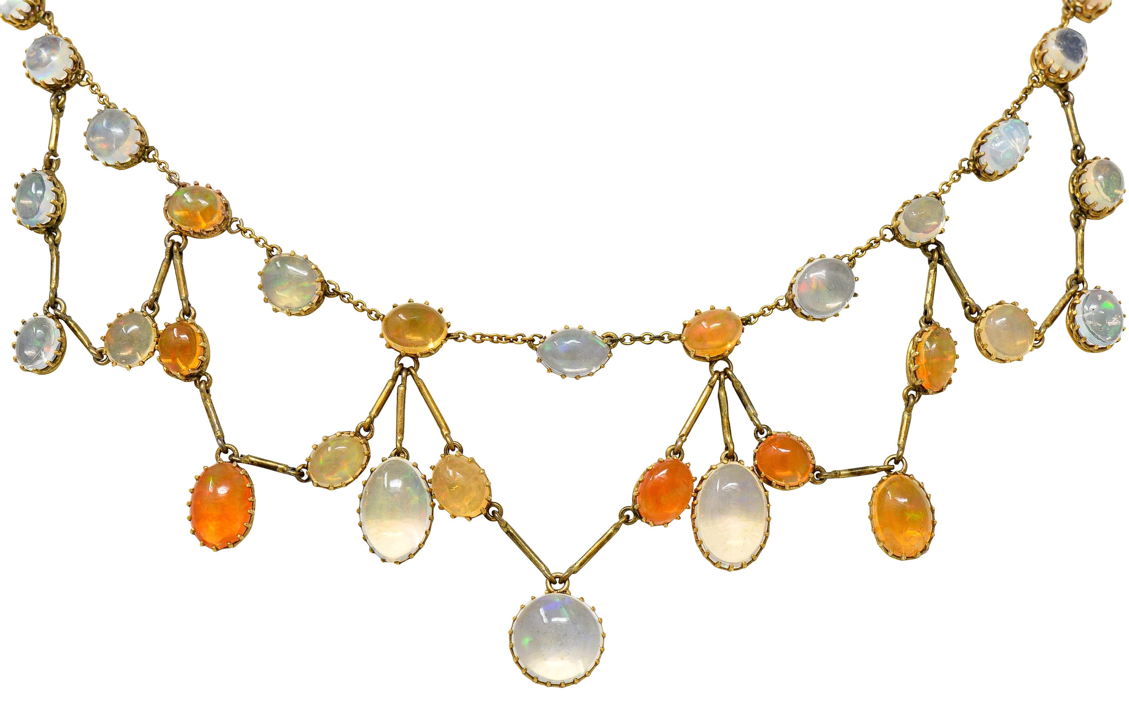 Art Nouveau Jelly Opal & Fire Opal 14 Karat Gold Swag NecklaceNecklace - Wilson's Estate Jewelry