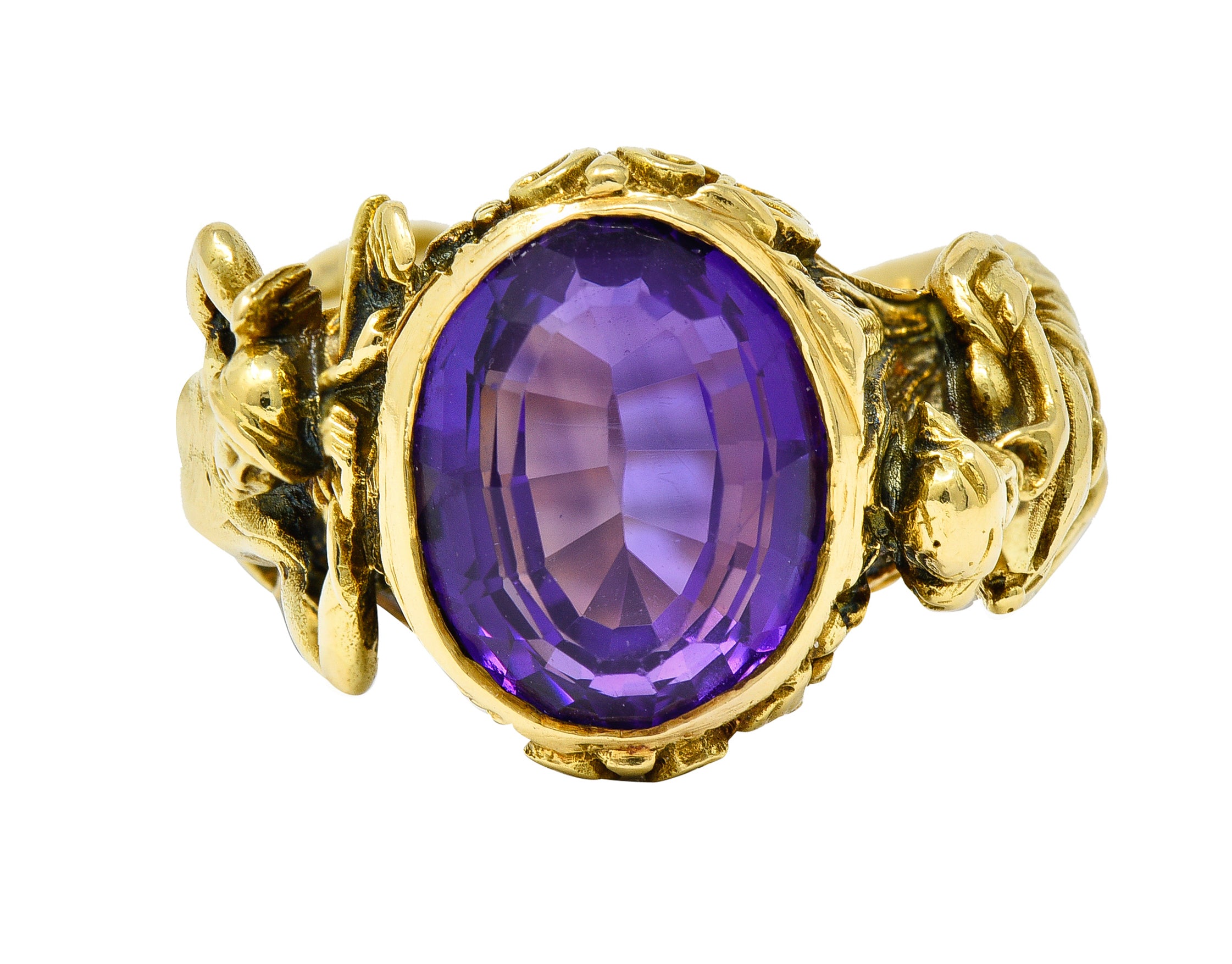 Neoclassical Amethyst 18 Karat Gold Hellenistic Hermes Demeter Signet RingRing - Wilson's Estate Jewelry