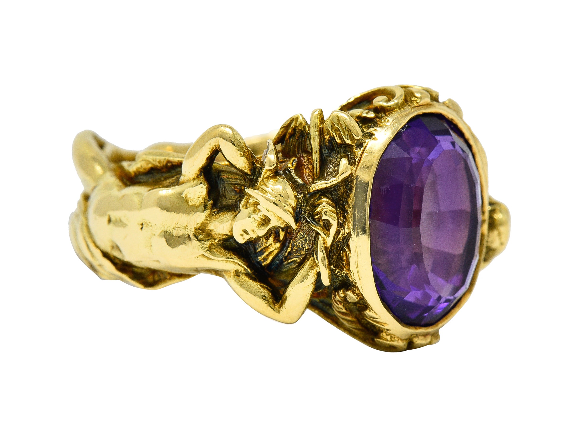 Neoclassical Amethyst 18 Karat Gold Hellenistic Hermes Demeter Signet RingRing - Wilson's Estate Jewelry