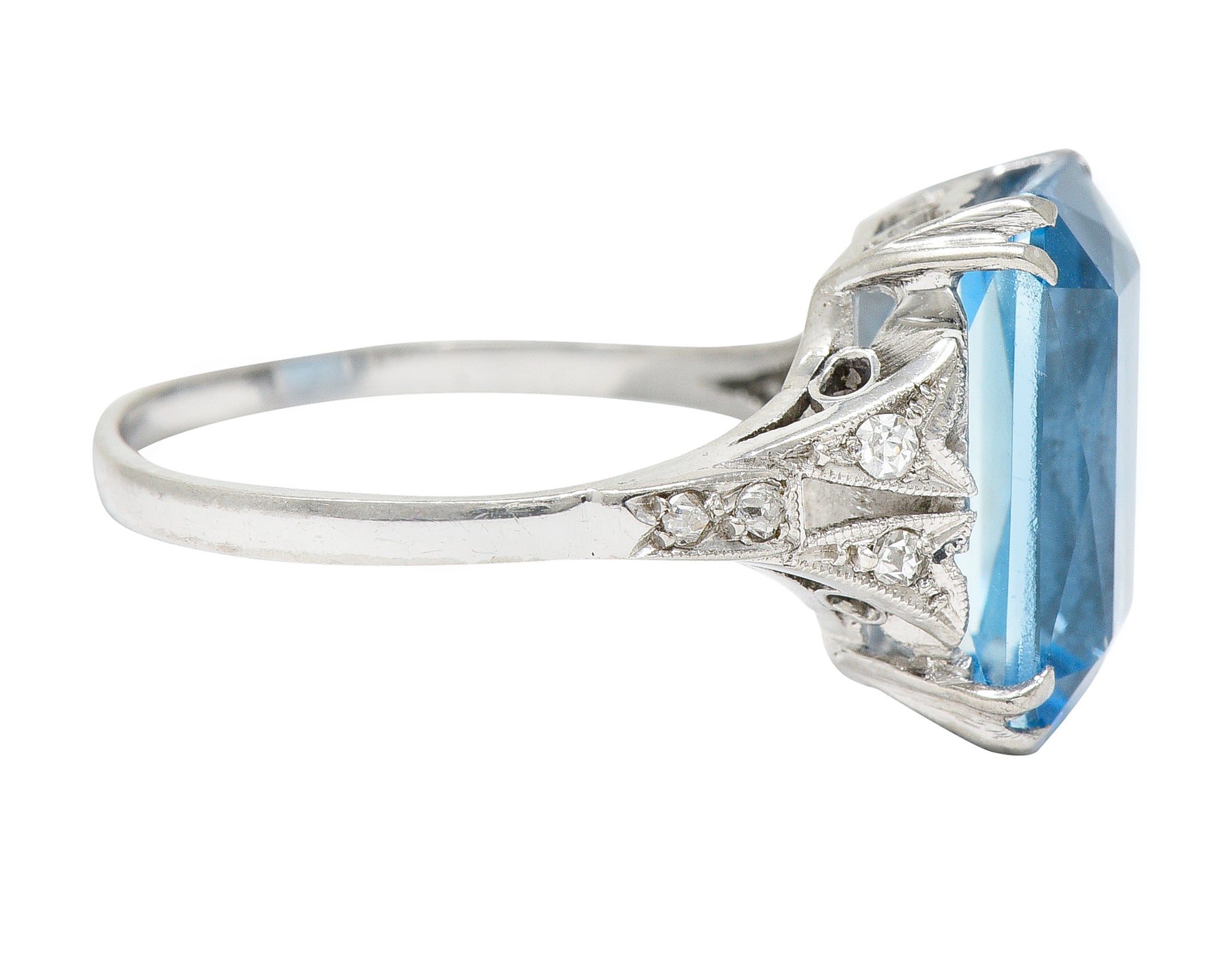 Art Deco 5.65 CTW Aquamarine Diamond Platinum Cocktail Ring Wilson's Antique & Estate Jewelry