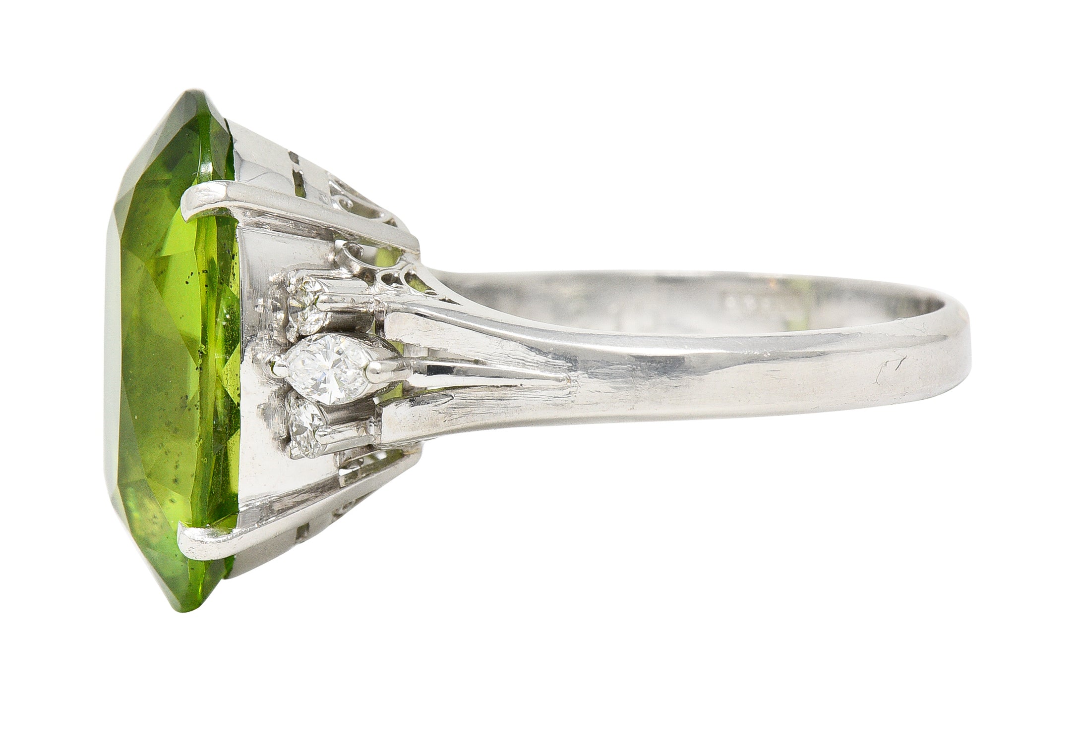 Contemporary 9.42 CTW Oval Cut Peridot Diamond Platinum Cluster Ring Wilson's Estate Jewelry