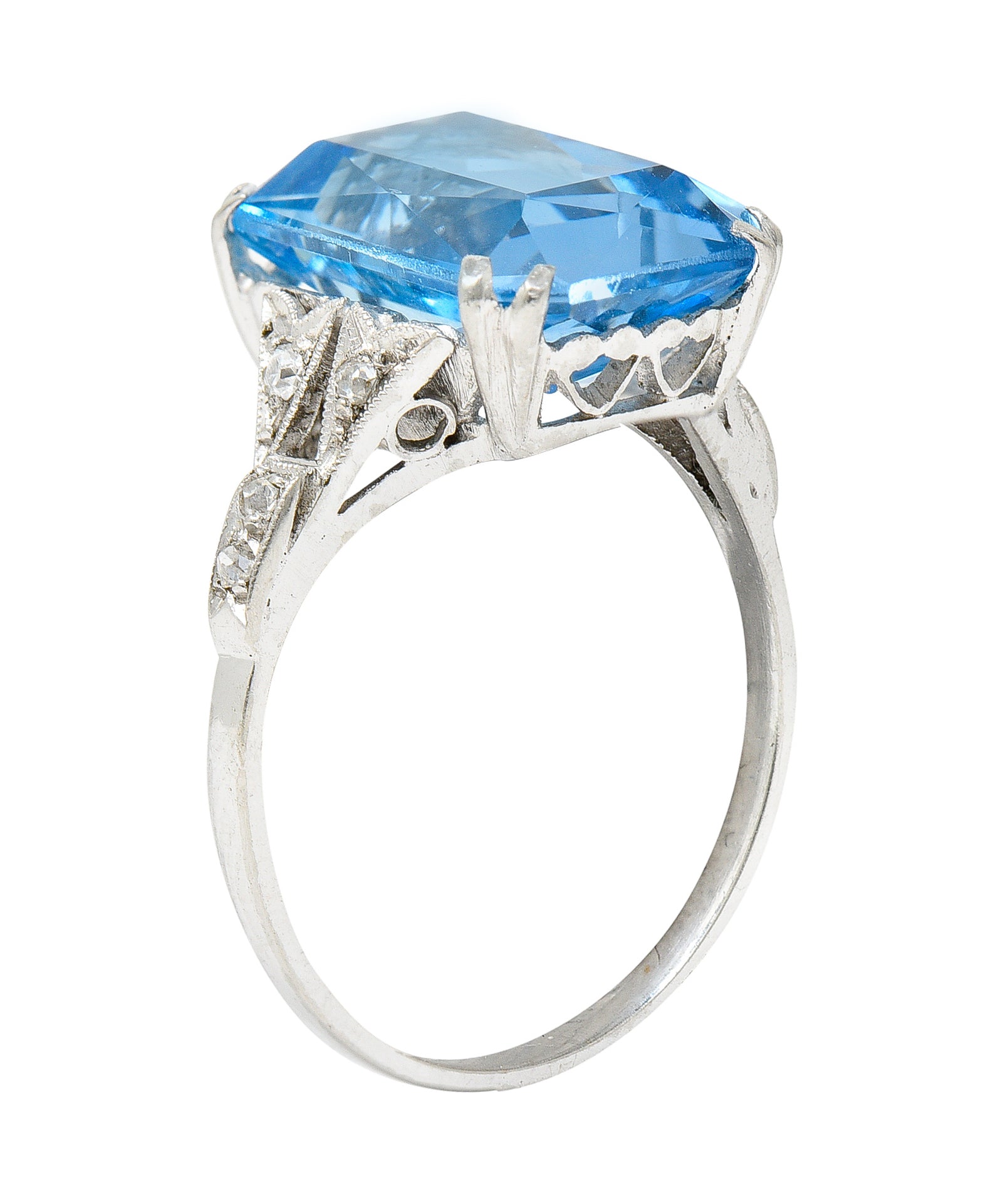 Art Deco 5.65 CTW Aquamarine Diamond Platinum Cocktail Ring Wilson's Antique & Estate Jewelry