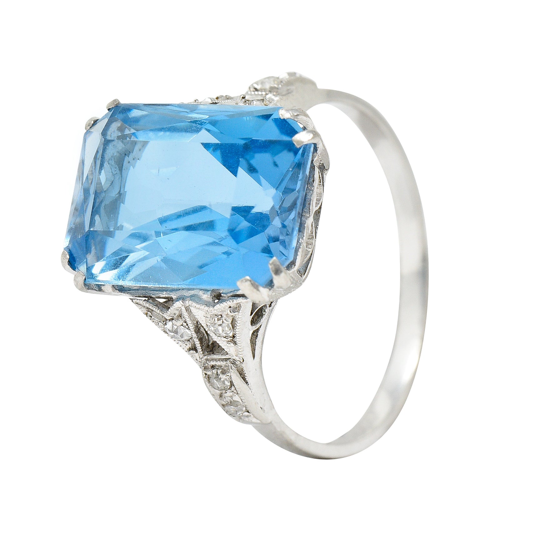 Art Deco 5.65 CTW Aquamarine Diamond Platinum Cocktail Ring Wilson's Antique & Estate Jewelry