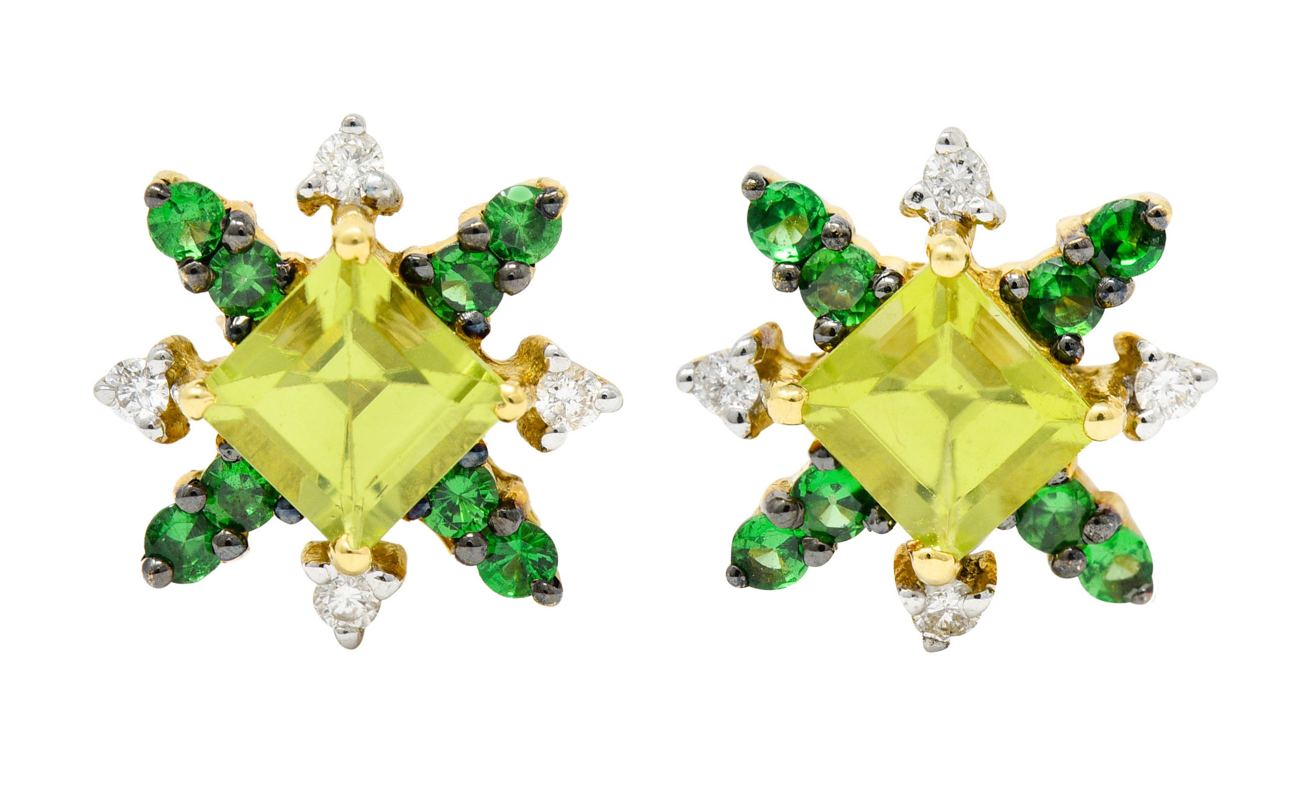 Contemporary Peridot Diamond Tsavorite 18 Karat Gold Starburst Stud EarringsEarrings - Wilson's Estate Jewelry