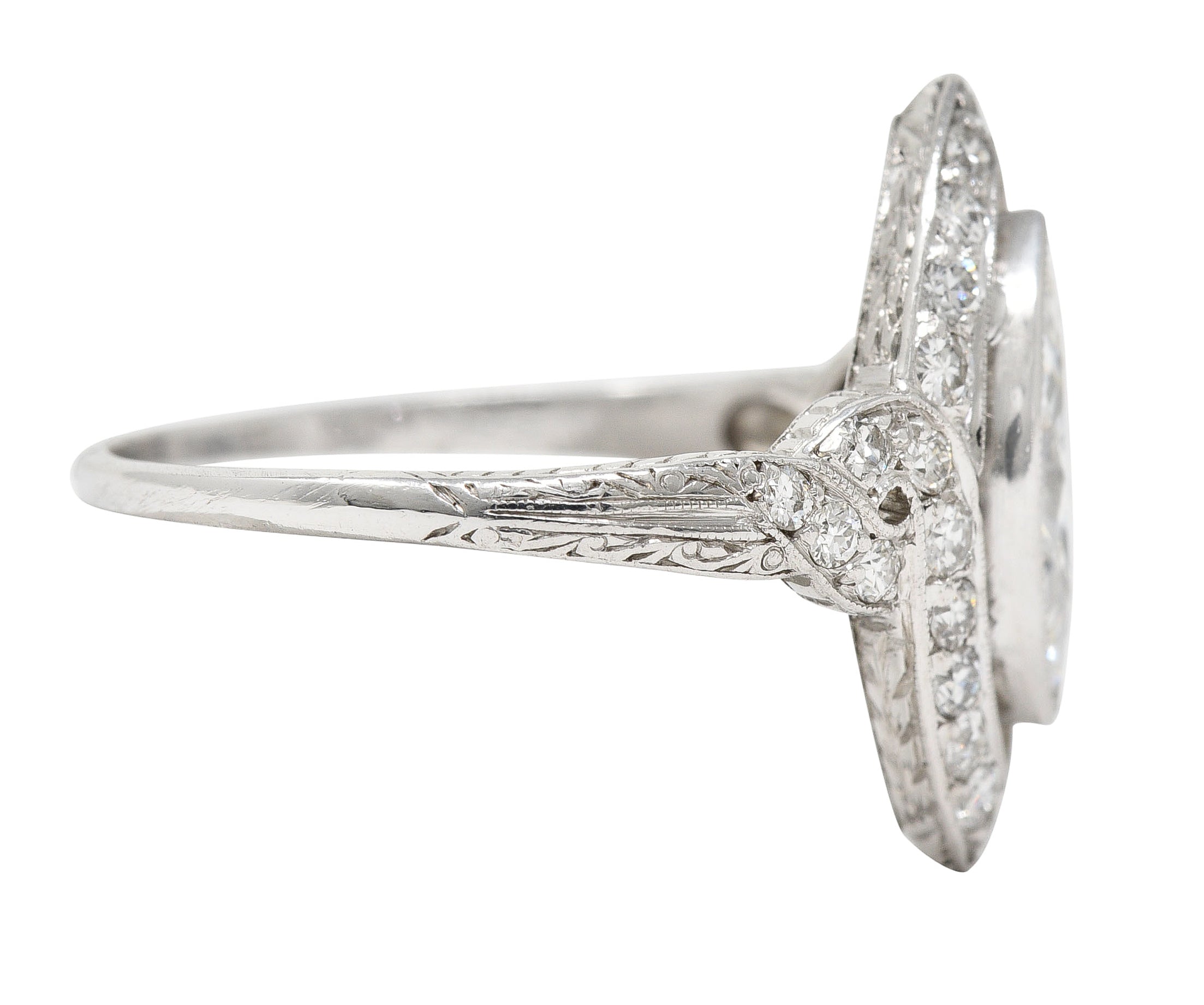 Tiffany & Co. Art Deco 1.30 CTW Marquise Cut Diamond Platinum Twisting Halo Engagement Ring GIA Wilson's Estate Jewelry