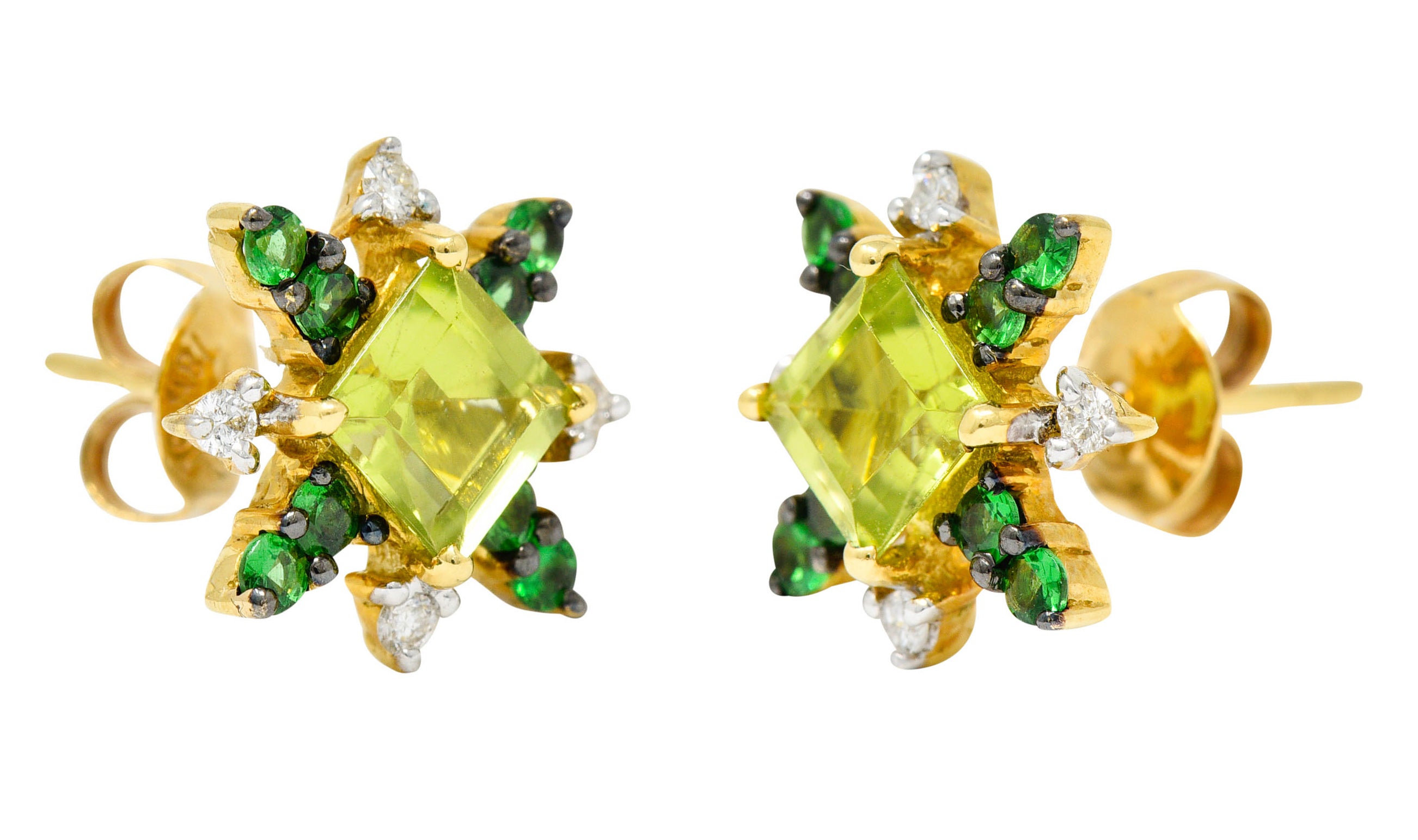 Contemporary Peridot Diamond Tsavorite 18 Karat Gold Starburst Stud EarringsEarrings - Wilson's Estate Jewelry