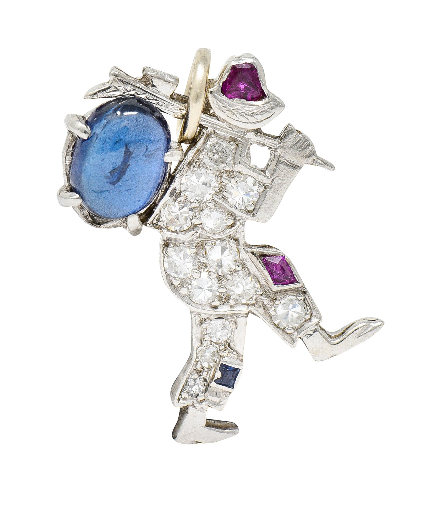 Art Deco 0.85 CTW Star Sapphire Pave Diamond Ruby Platinum Wanderer Charm Wilson's Antique & Estate Jewelry