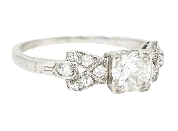 .11111 Late Art Deco 0.64 CTW Transitional Cut Diamond Platinum Buckle Engagement Ring Wilson's Estate Jewelry