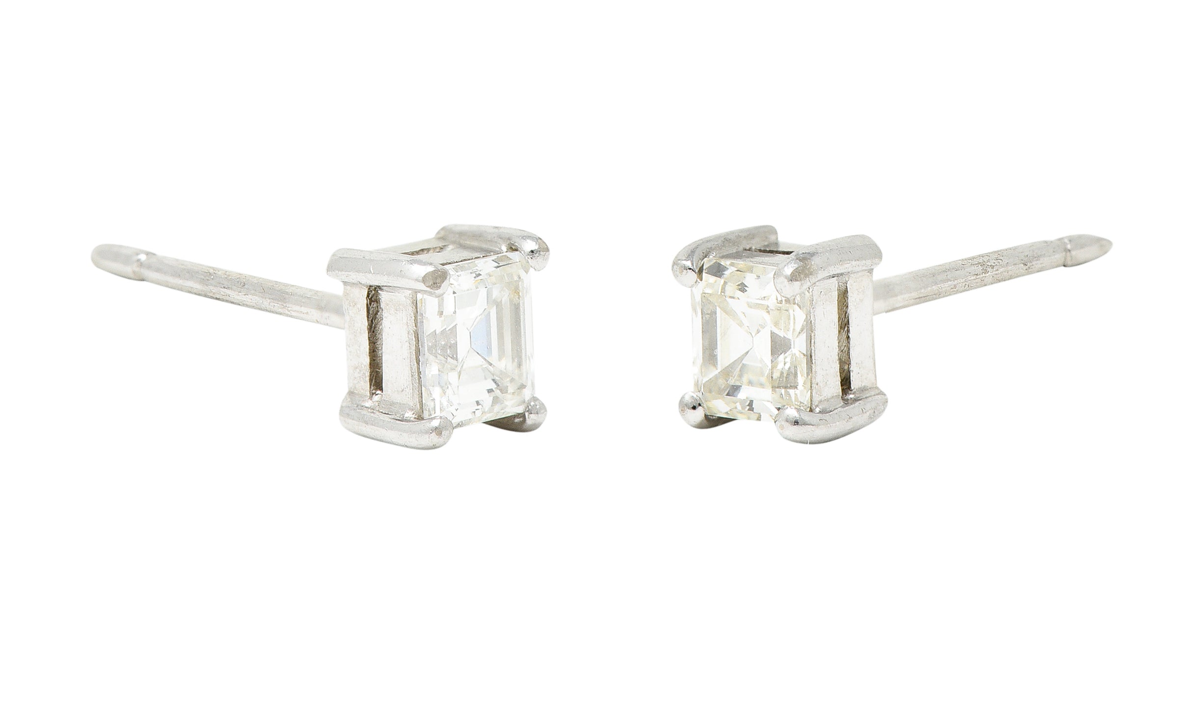 .11111 Contemporary 0.58 CTW Step Cut Diamond 18 Karat White Gold Stud Earrings Wilson's Estate Jewelry