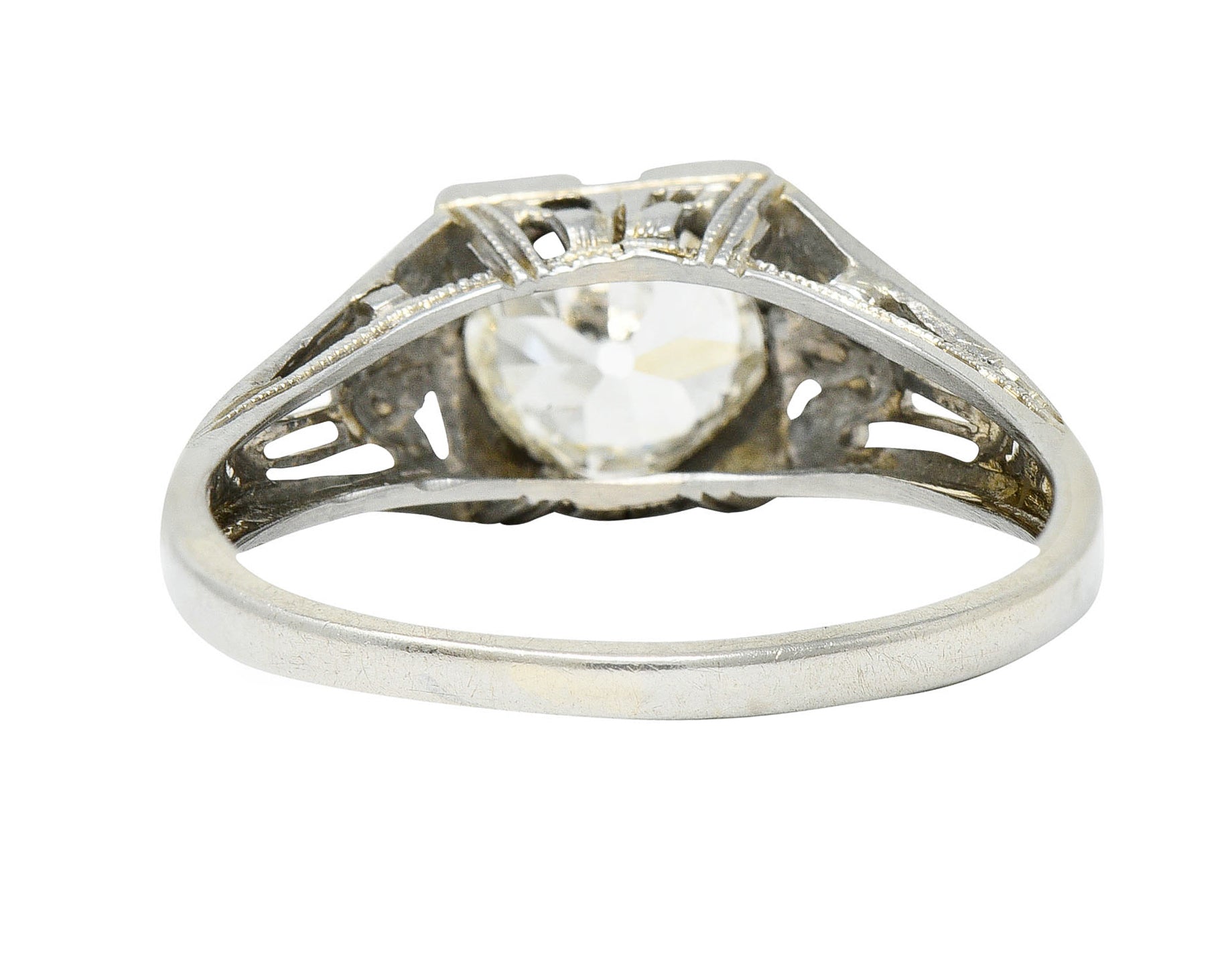 Art Deco 1.02 CTW Diamond 18 Karat White Gold Lotus Engagement Ring GIARing - Wilson's Estate Jewelry